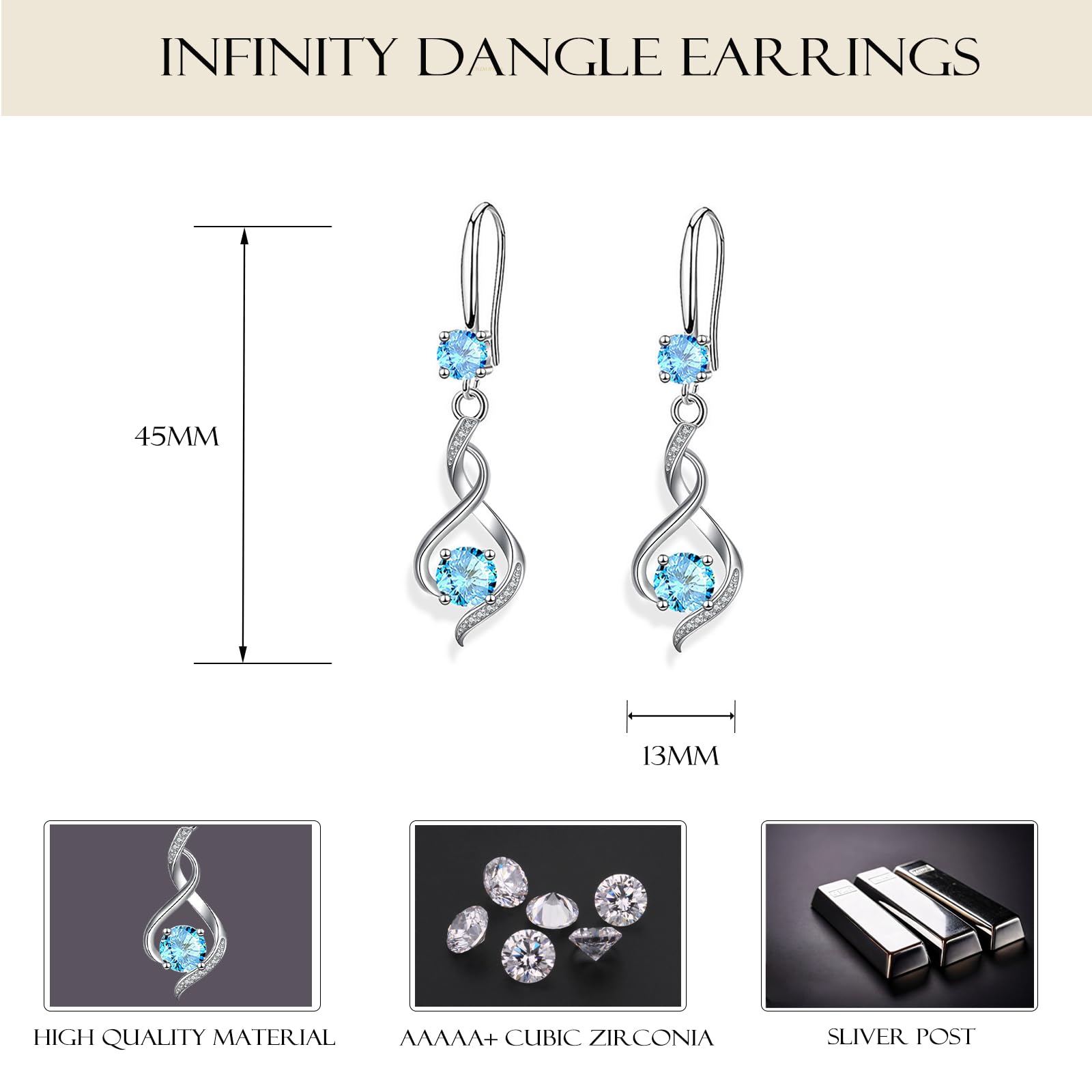 Sterling Silver Dangle Earrings for Women - Hypoallergenic Sparkling Cubic Zirconia Infinity Drop Earrings - Perfect Gift for Birthday, Christmas, Anniversary | Elegant Jewelry for Parties, Weddings & Everyday Wear