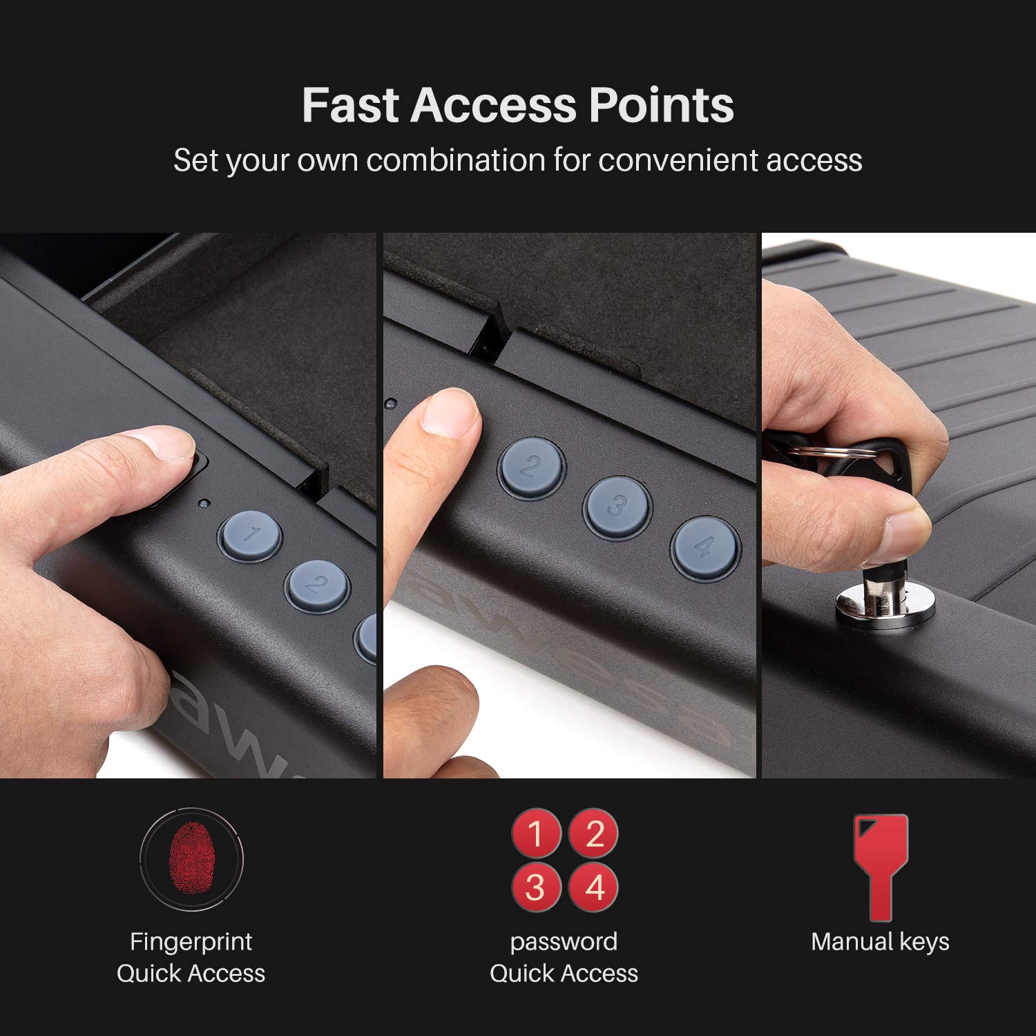 Awesafe Upgraded Biometric Gun Safe - Fingerprint, Keypad & Key Lock for 2 Handguns | Secure Pistol Storage for Home, Office & Travel