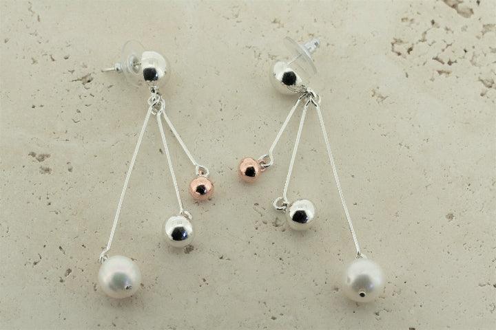 Elegant Copper Silver Pearl Ball Drop Earrings for Women - Perfect for Parties, Weddings & Everyday Wear