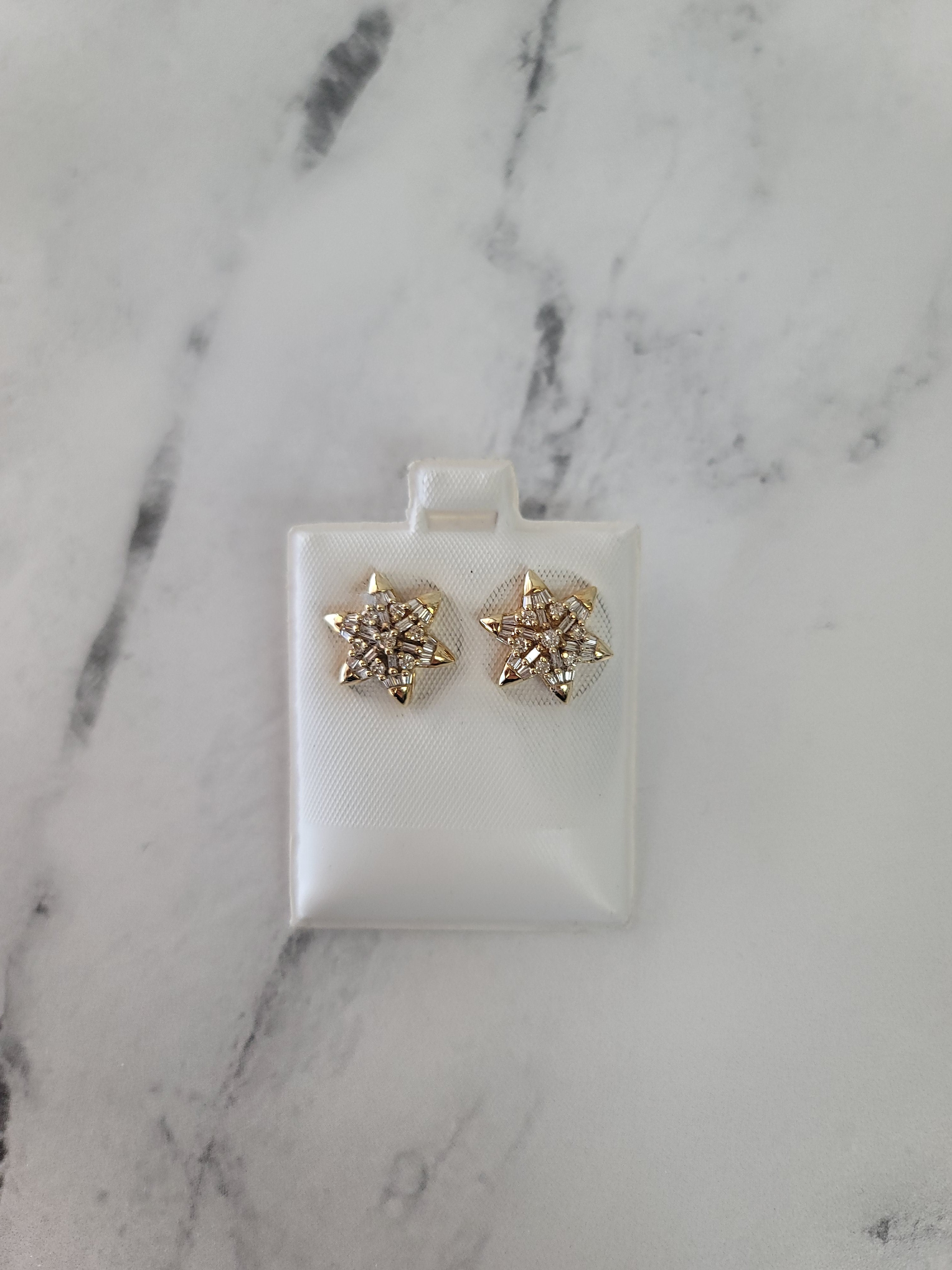 14K Yellow Gold Star Shaped Baguette Diamond Earrings .77cttw - Perfect for Anniversary Gifts, Wedding Jewelry & Special Occasions