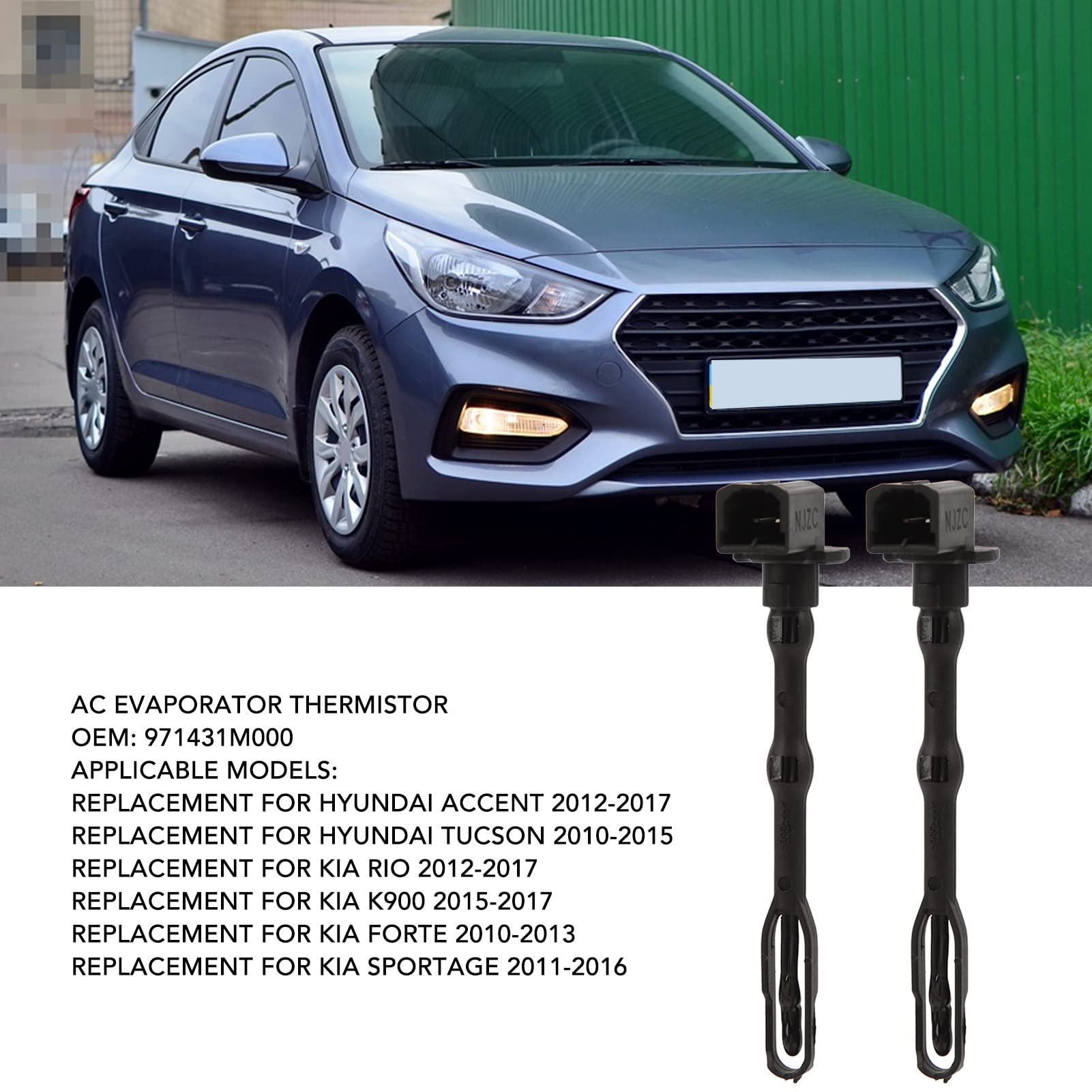971431M000 AC Evaporator Thermistor - 2 Pack Black Car AC Temperature Sensor Probe | High Sensitivity Replacement Part for 2012-2017 Hyundai Accent | Perfect for AC Repair & Summer Cooling Maintenance