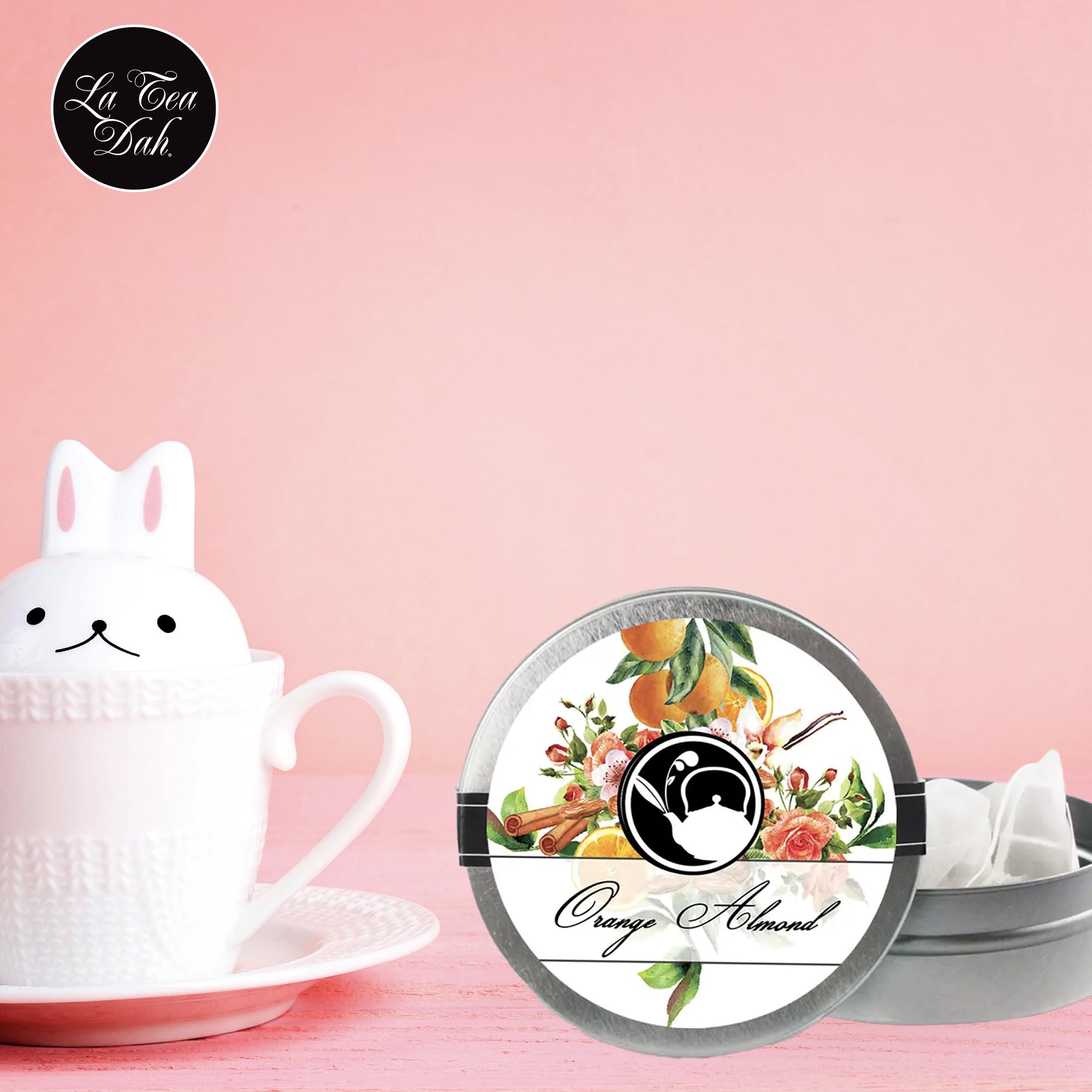 Premium Easter Tea Gift Basket by La Tea Dah - 5 Tins of Luxury Tea & 2 Honey Stirrers in Festive Basket (Hibiscus, Vanilla, Chamomile, Orange Almond & Earl Grey) - Perfect Easter Gifts for Adults, Tea Lovers & Hostess - Ideal for Afternoon Tea, Mother's Day & Spring Celebrations