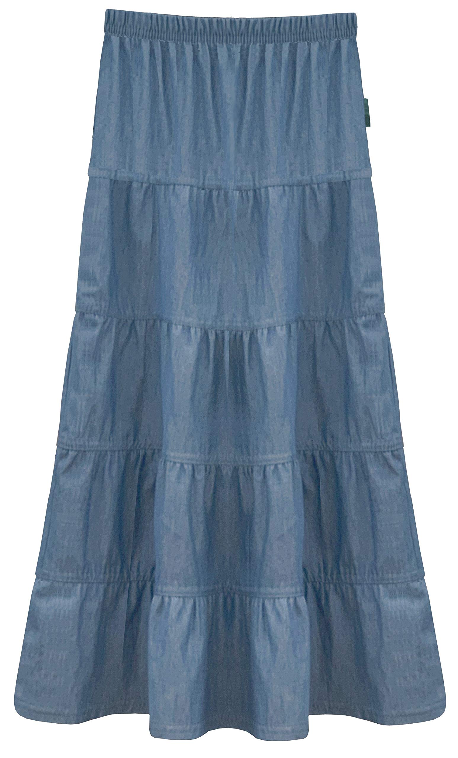Girl's Denim Tiered Skirt for Kids 4-18 Years - Casual & School Wear