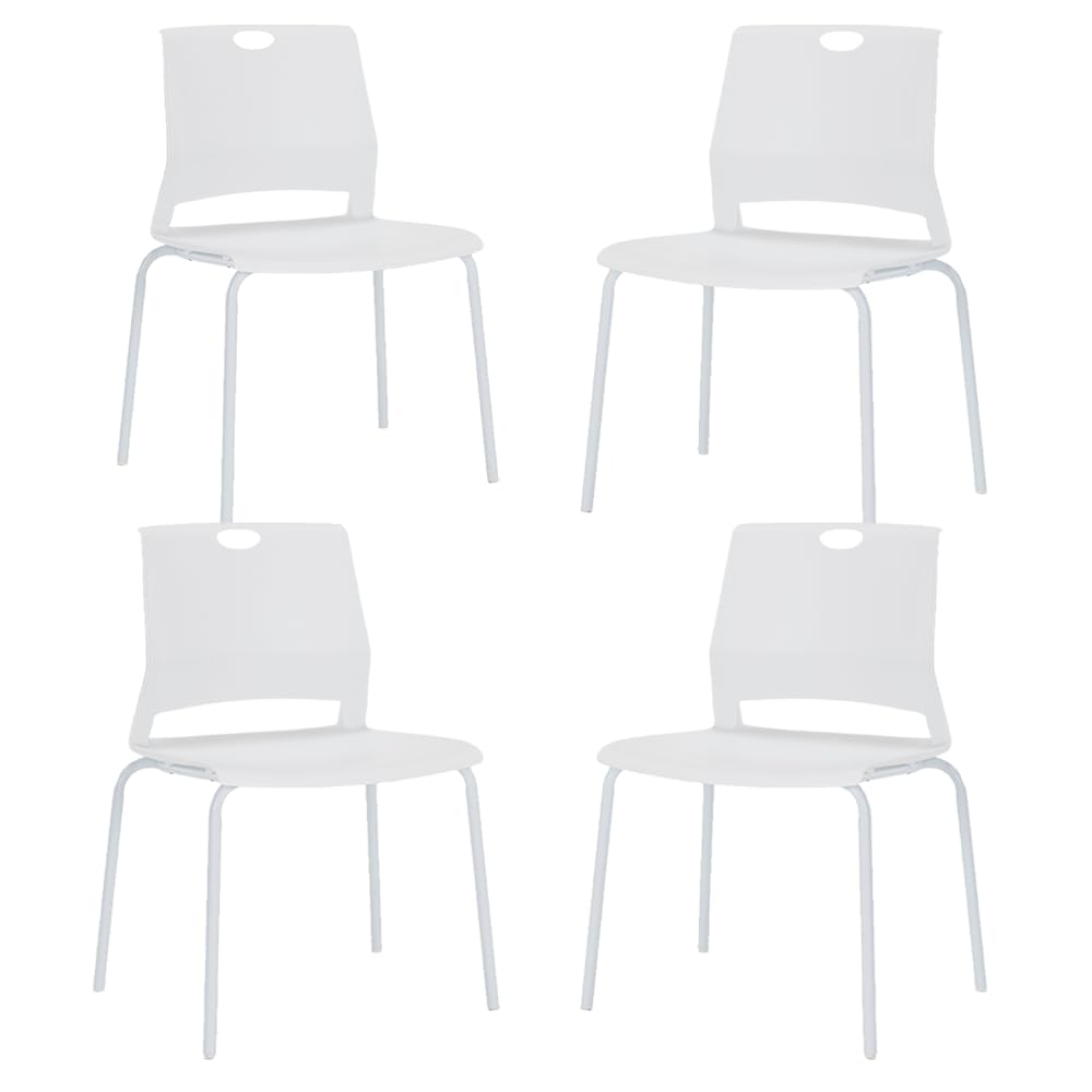White Stackable Chairs Set of 4 - Modern Plastic Dining Chairs with Wide Seat for Office, Conference Room, Living Room & Classroom - Perfect for Home, Office & Commercial Spaces