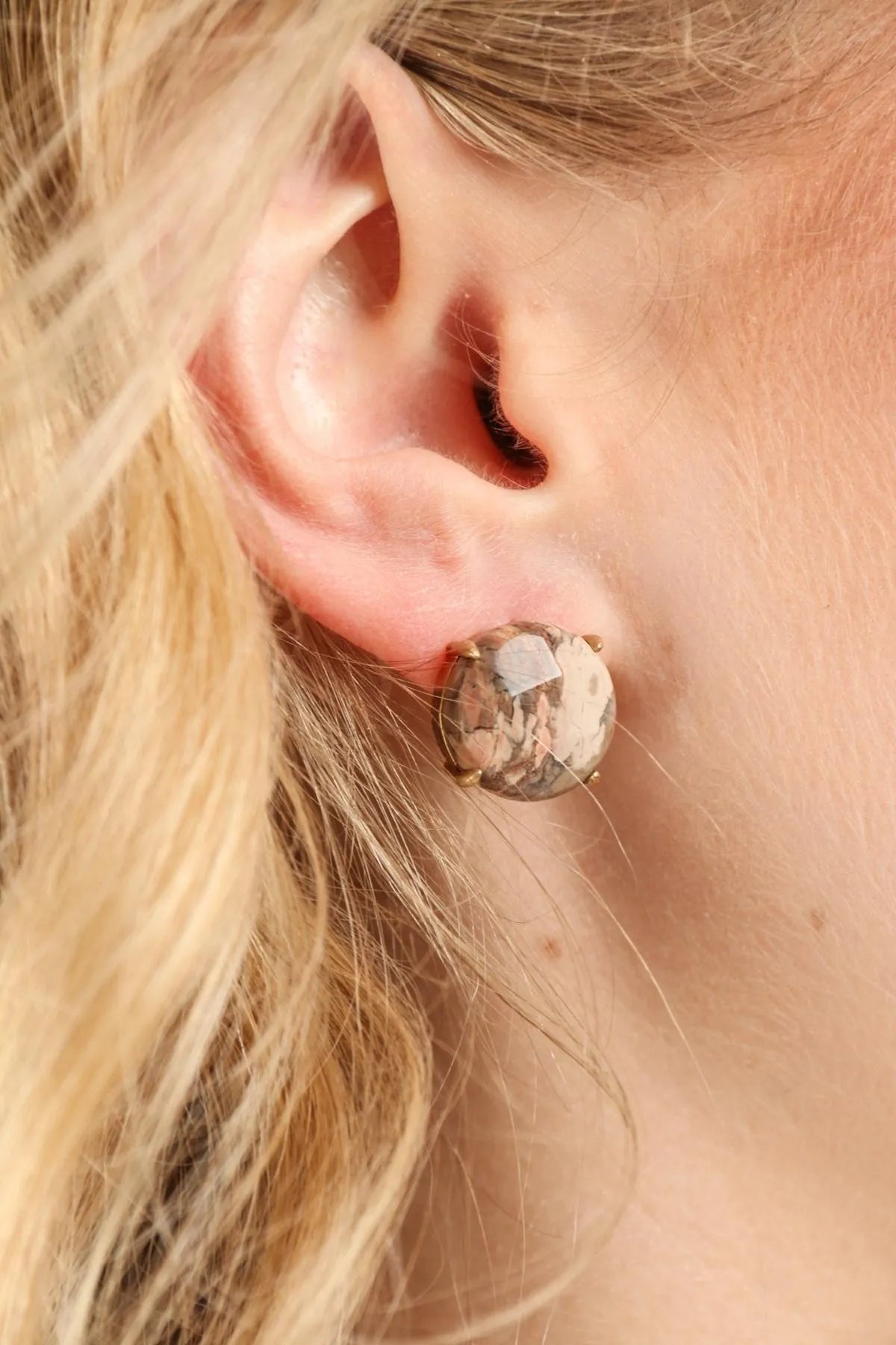 Natural Stone Brass Stud Earrings for Women - Handmade Boho Dainty Jewelry - Perfect for Everyday Wear, Gifts & Special Occasions