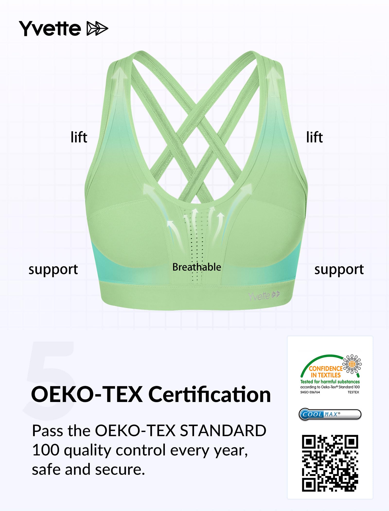 Yvette Women's High Impact Sports Bra - Criss Cross Back Supportive Running Bra for Plus Size - Perfect for Gym, Yoga & High-Intensity Workouts