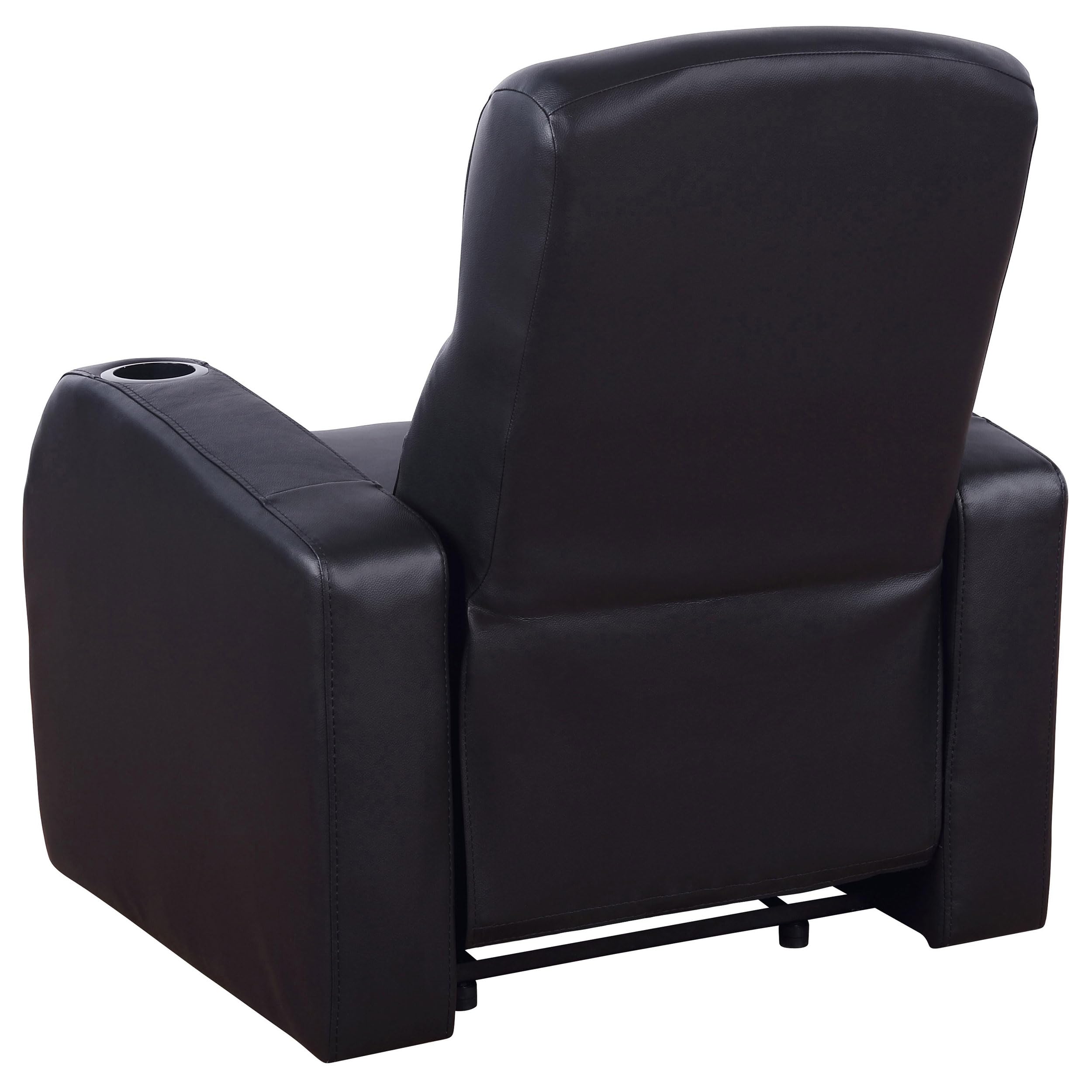 **Cyrus Home Theater Recliner Chair - Black Upholstered Reclining Movie Seat with Cup Holder | Perfect for Home Cinema, Gaming & Relaxation**