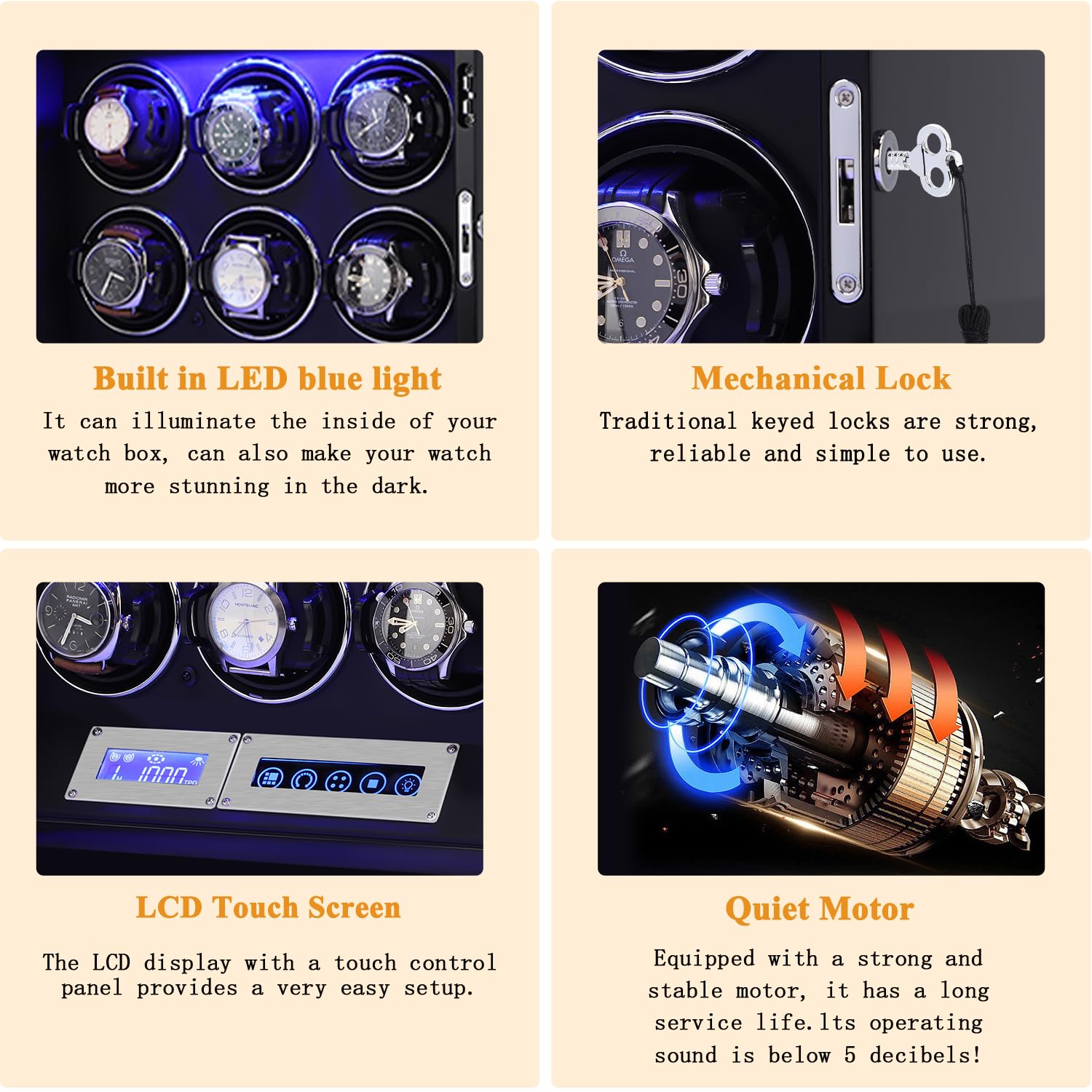 Premium 6/9/12 Slot Automatic Watch Winder with Ultra-Quiet Japanese Motor - Built-in LED Light & LCD Touchscreen for Automatic Watches Collection | Perfect for Home, Office & Travel Use