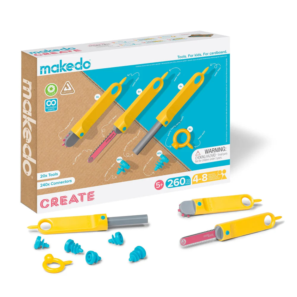 Makedo Create - Kids DIY Cardboard Construction Kit for Creative Play | STEM Learning Toy for Building & Imagination | Perfect for Home, Classroom & Playroom Activities