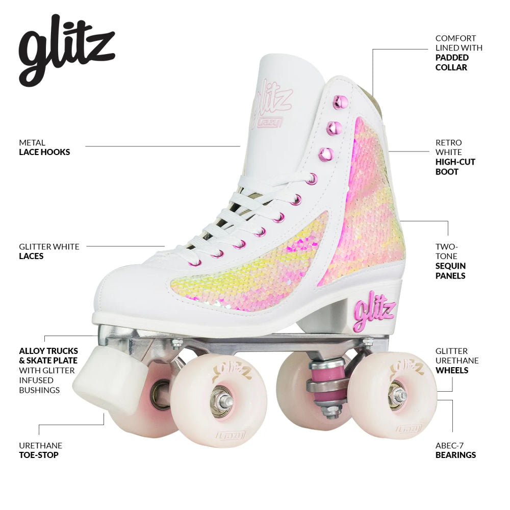 Crazy Disco Glitz 21 Roller Skates - Light Up Wheels for Women & Girls - Retro Disco Party Skating - Perfect for Roller Rinks, Birthday Parties & 80s Theme Events