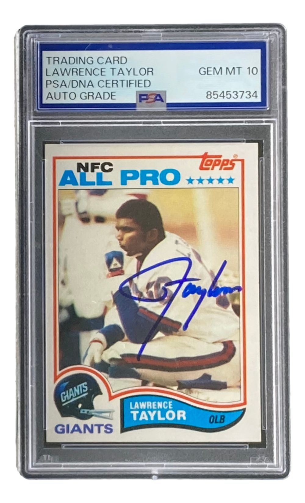 Lawrence Taylor Signed 1982 Topps #434 New York Giants Rookie Card PSA Auto Gem Mint 10 - Perfect for NFL Memorabilia Collectors and Football Fans Display