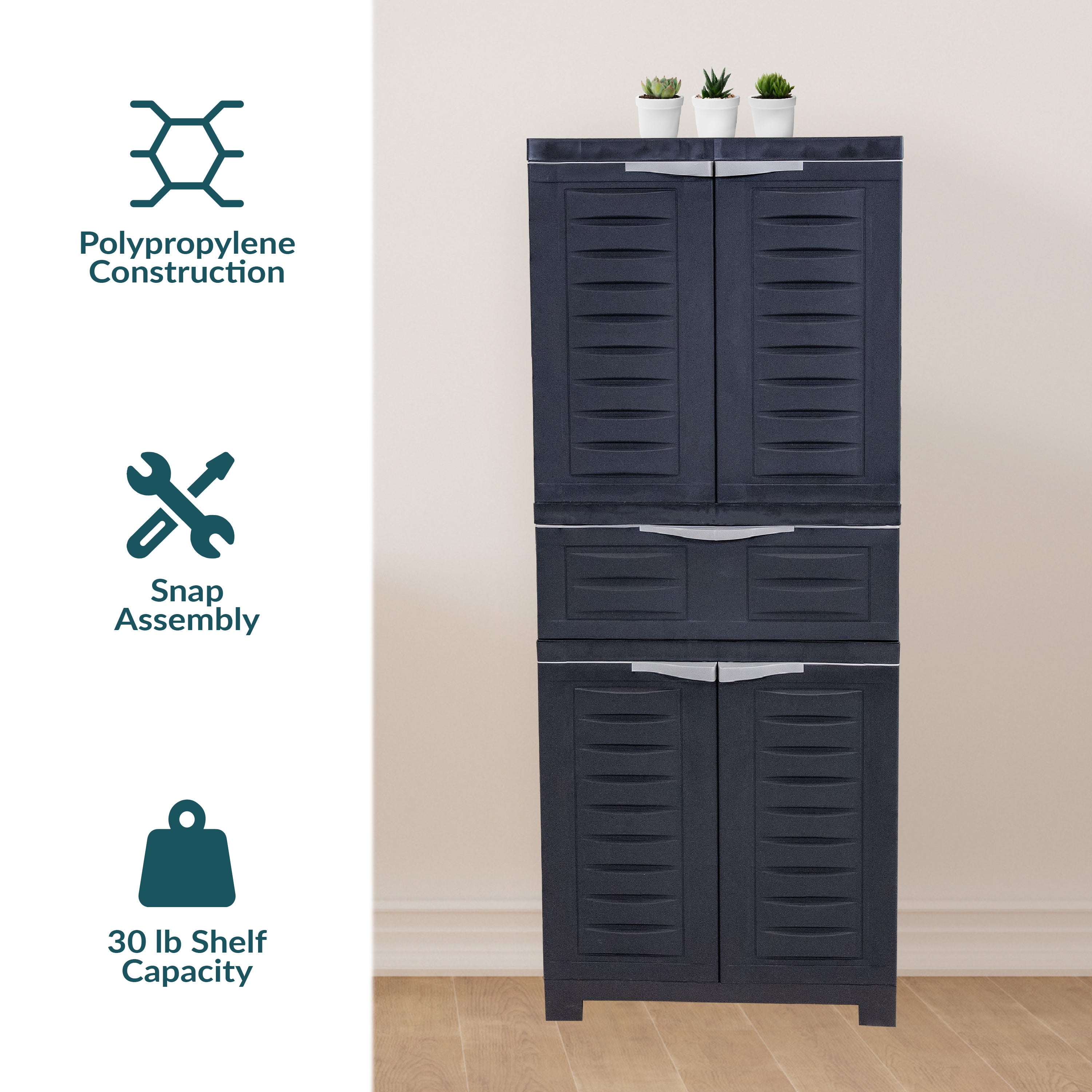 Durable Plastic Garage Storage Cabinet with 2 Adjustable Shelves - Heavy Duty Utility Organizer for Tools, Gardening Supplies & Home Organization