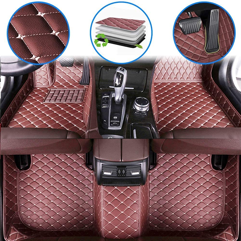 Premium Custom Fit Car Floor Mats for Mini Cooper 2-Door 2014-2018 - Waterproof Leather Luxury Floor Liners with Non-Slip Design, Full Coverage Protection (Coffee Brown) - Perfect for Daily Commuting, Road Trips & All-Weather Protection