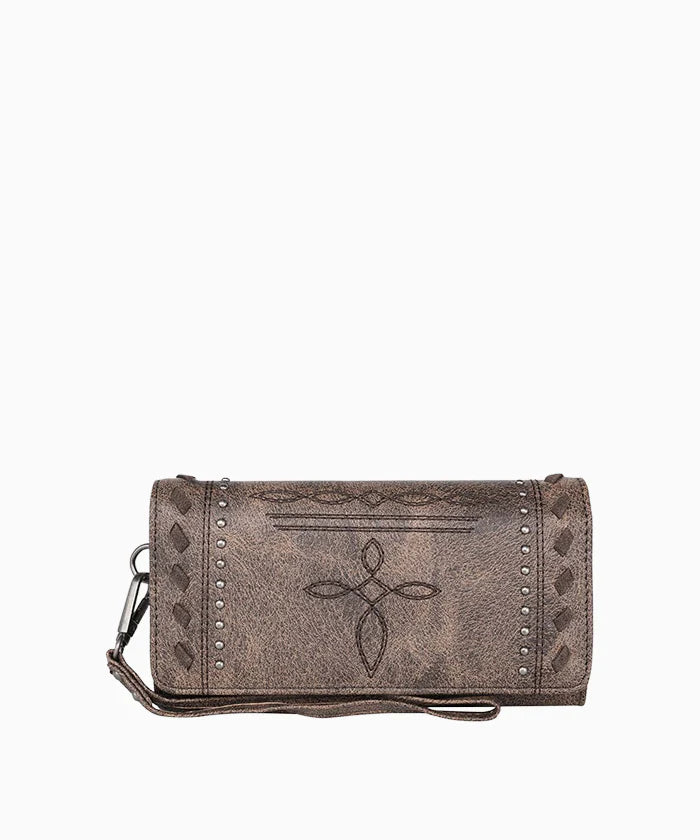 Montana West Whipstitch Studs Wallet for Women - Stylish Leather Bifold Wallet with Studded Accents - Perfect for Everyday Use, Travel & Gift Giving