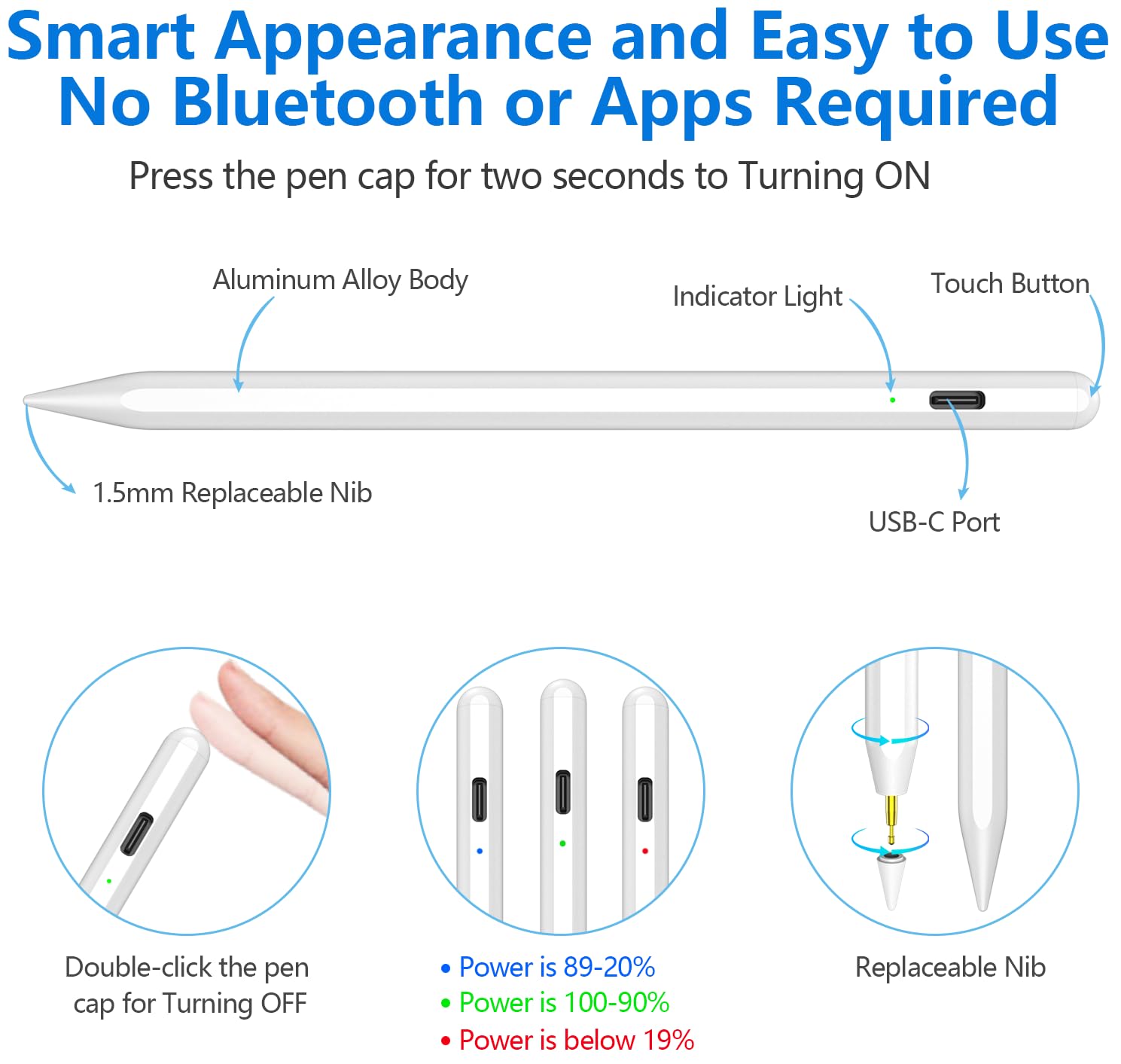 TQQ Stylus Pen for Apple iPad (2018-2023) - 2nd Gen Pencil with Tilting Detection & High Precision - Compatible with iPad 6th-10th Gen, iPad Pro 11/12.9