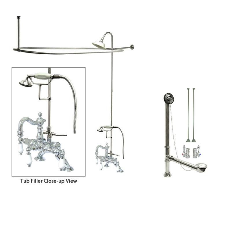 Vintage Chrome Clawfoot Bathtub Faucet with Shower Kit & Enclosure Curtain Rod - 2012T1CTS - Perfect for Antique Bathroom Renovation & Spa-Style Relaxation