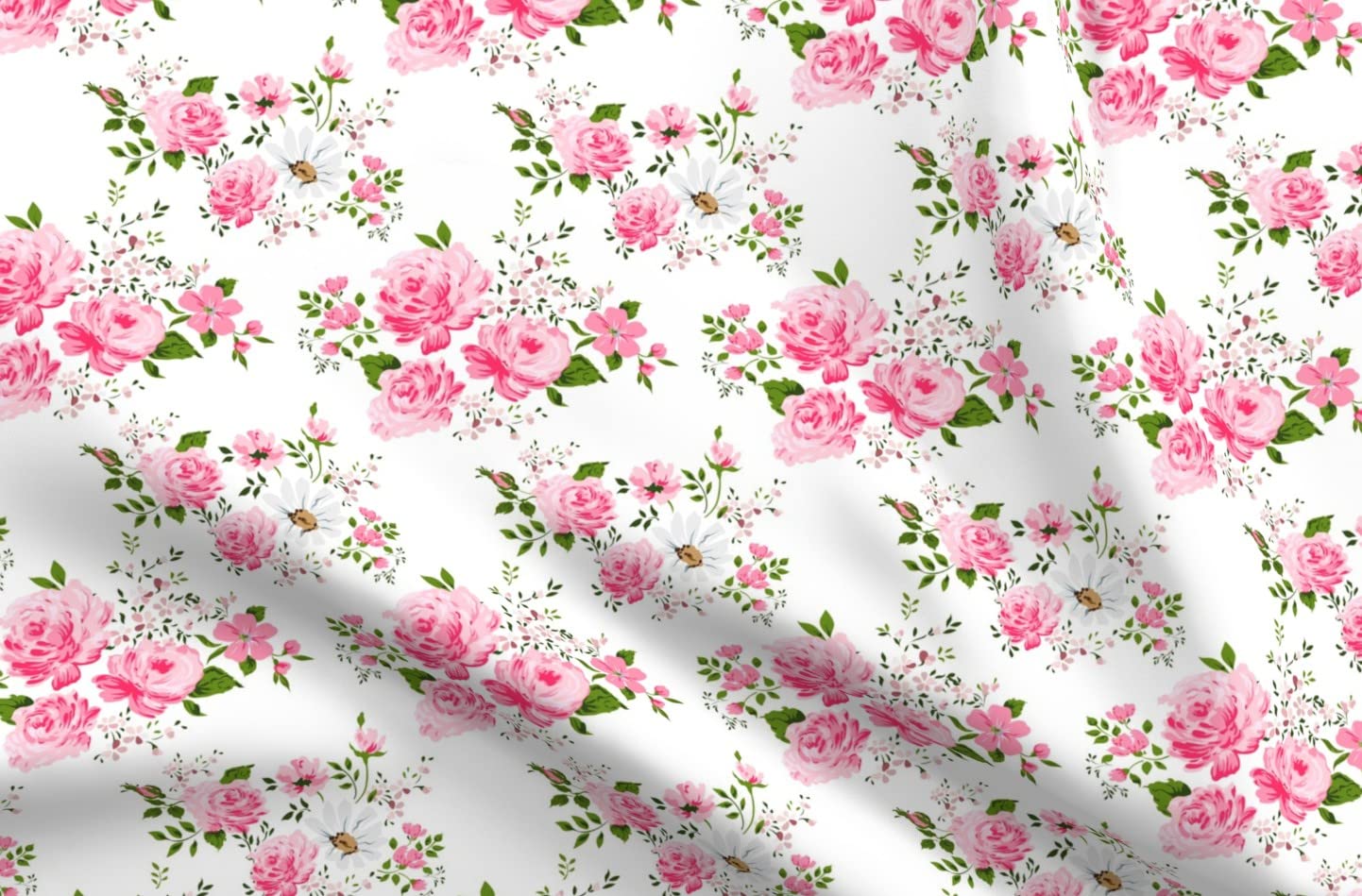 Pink Cute Roses Floral Print Velvet Fabric by The Yard - Soft Upholstery & Apparel Material for Nursery Decor, Girls' Room, DIY Home Projects (Spoonflower Premium Quality)