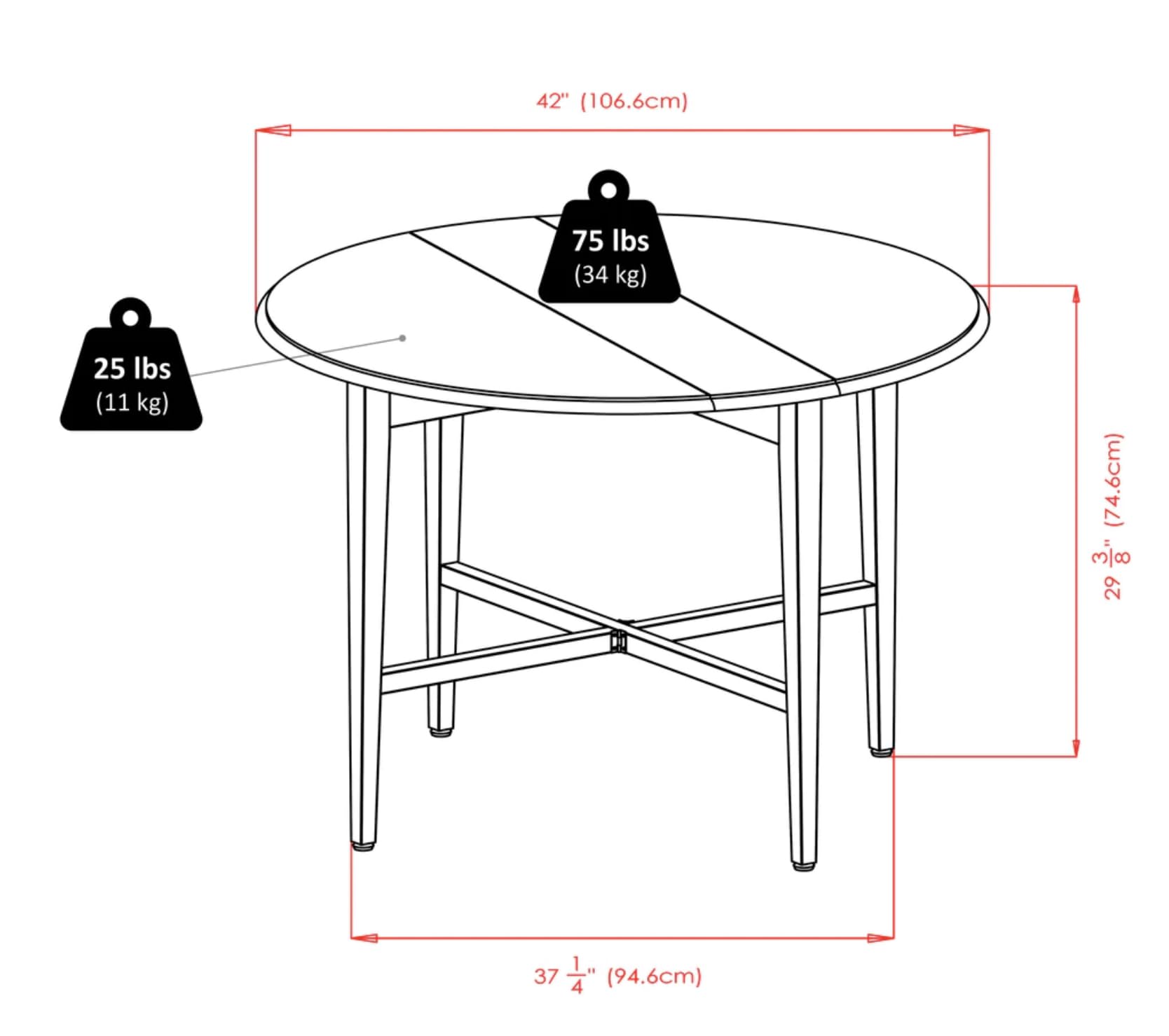 42 Inch Round Drop Leaf Folding Dining Table - Space Saving Kitchen Furniture for Small Apartments & Compact Homes | Perfect for Breakfast Nook, Studio Living & Multi-Purpose Rooms