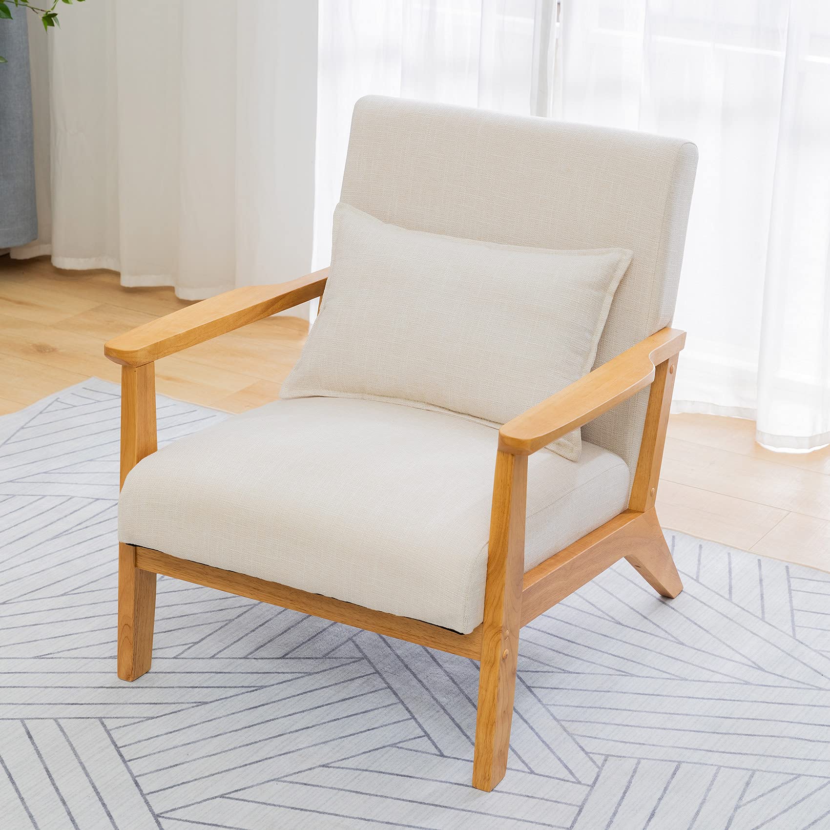 UNICOO Mid-Century Modern Accent Chair - Fabric Reading Armchair with Easy Assembly, Lounge Chair for Living Room, Bedroom, Office (U202-1 Nature Beige) - Perfect for Reading Nooks, Cozy Corners & Small Spaces