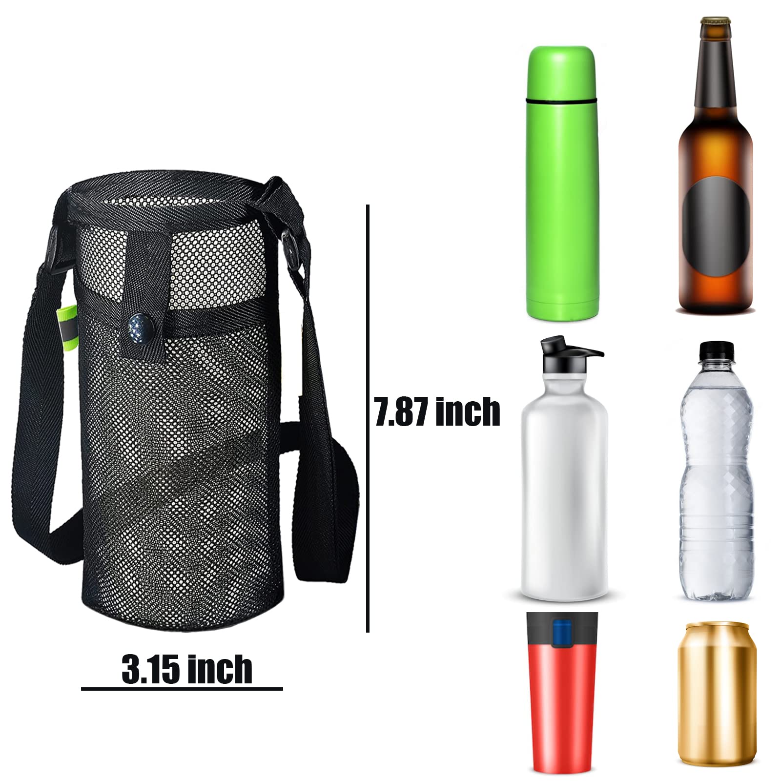 3Pcs Adjustable Shoulder Strap Water Bottle Holder - Lightweight Mesh Carrier Bag for Hiking, Gym & Dog Walking (Black/Navy/Grey) - Perfect for Outdoor Activities, Sports & Pet Adventures