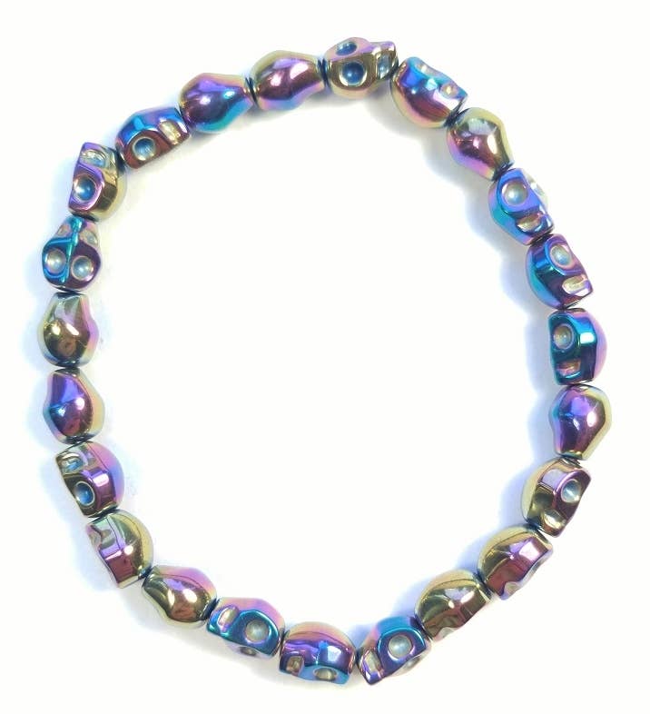 Long Rainbow Hematite Beaded Bracelet - 6x8mm Skull Beads for Women | Boho Chic Jewelry for Everyday Wear & Festival Fashion