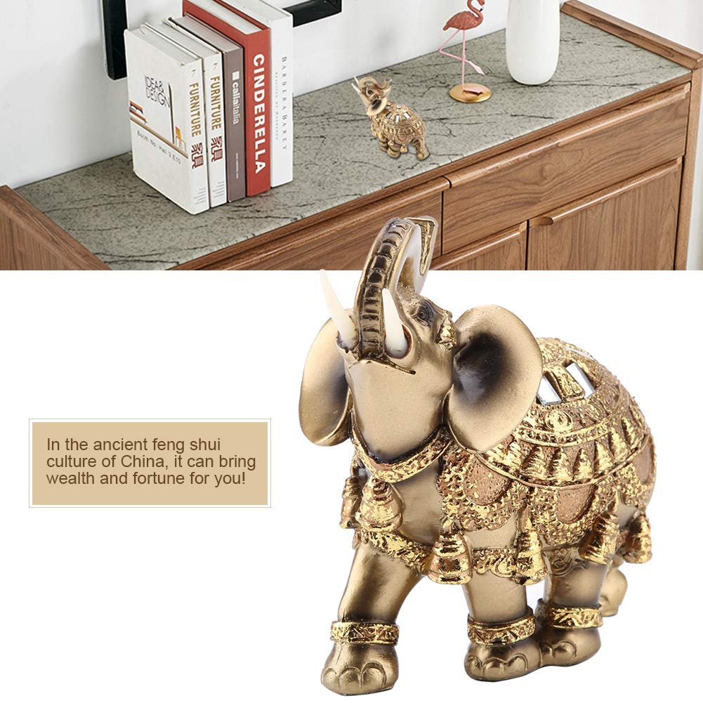 Golden Elephant Sculpture Statue - Home & Office Decor, Anti-Slip Floor Decoration, Lucky Elephant Figurine for Living Room, Bedroom, Cafe (Gift Idea)