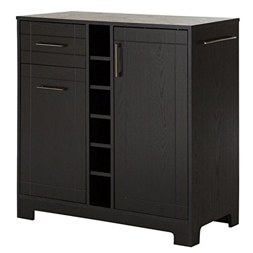 South Shore Bar Cabinet with Bottle & Glass Storage - Black Oak Finish - Perfect for Home Bars, Dining Rooms & Entertaining Spaces