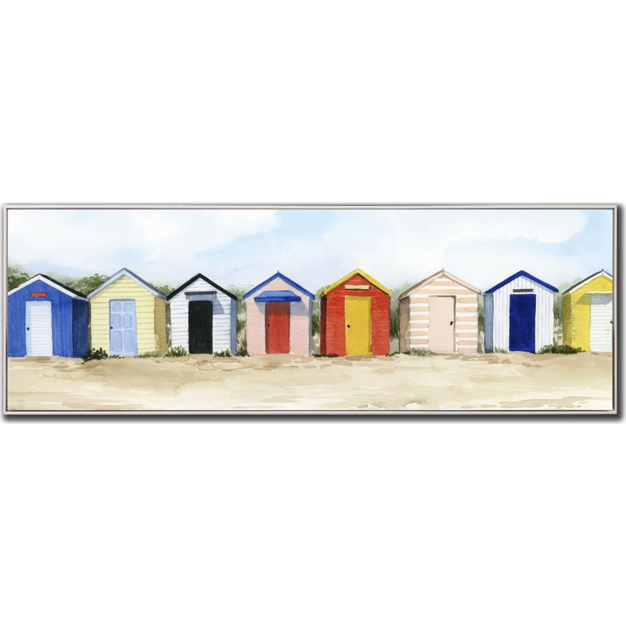 Beach Huts Wall Art - 61 x 21 Inches Coastal Decor for Living Room, Bedroom & Office | Tropical Beach Painting for Home & Vacation House Decoration