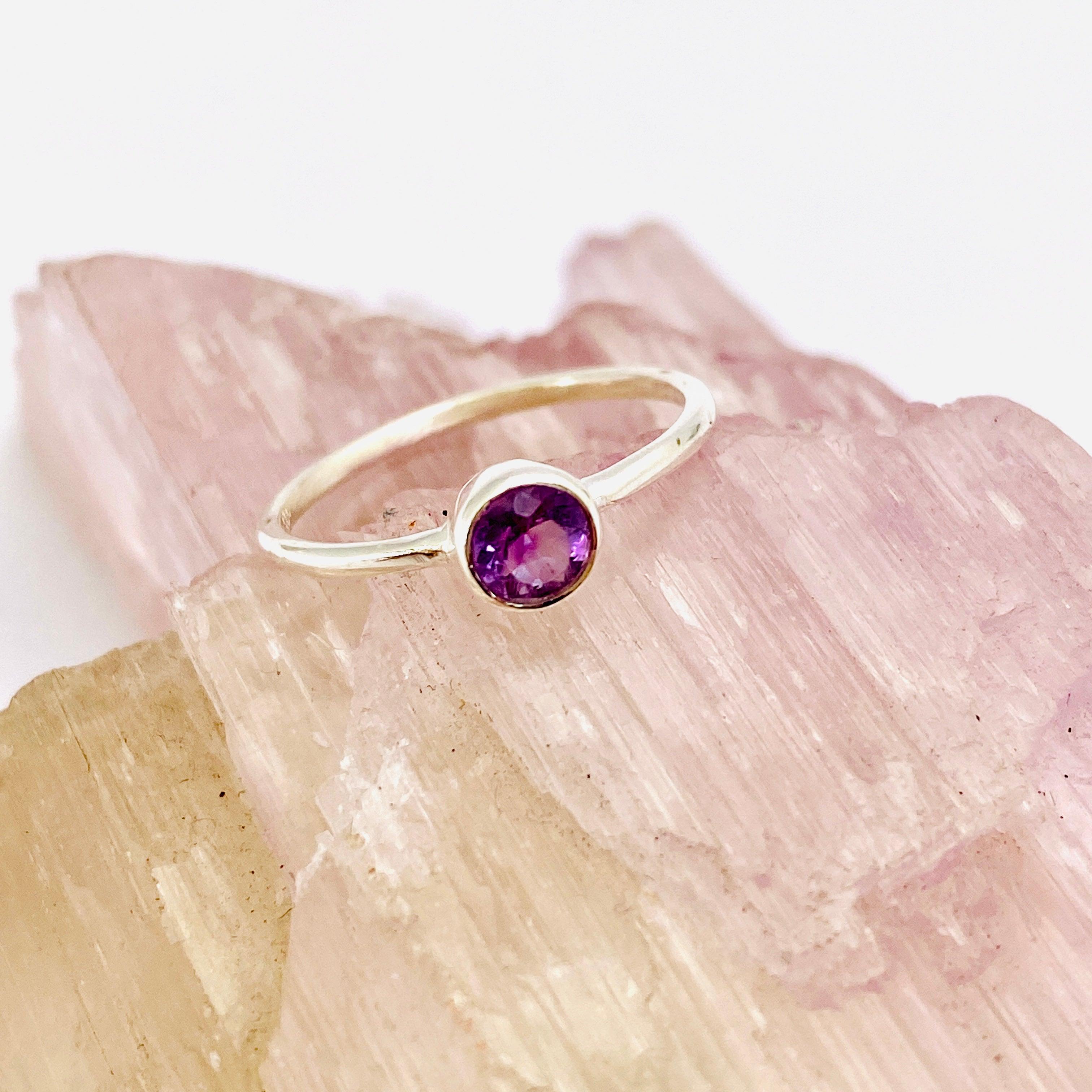 Amethyst Round Faceted Fine Band Ring R3754 AM - Elegant Purple Gemstone Jewelry for Women, Perfect for Weddings, Anniversaries & Special Occasions