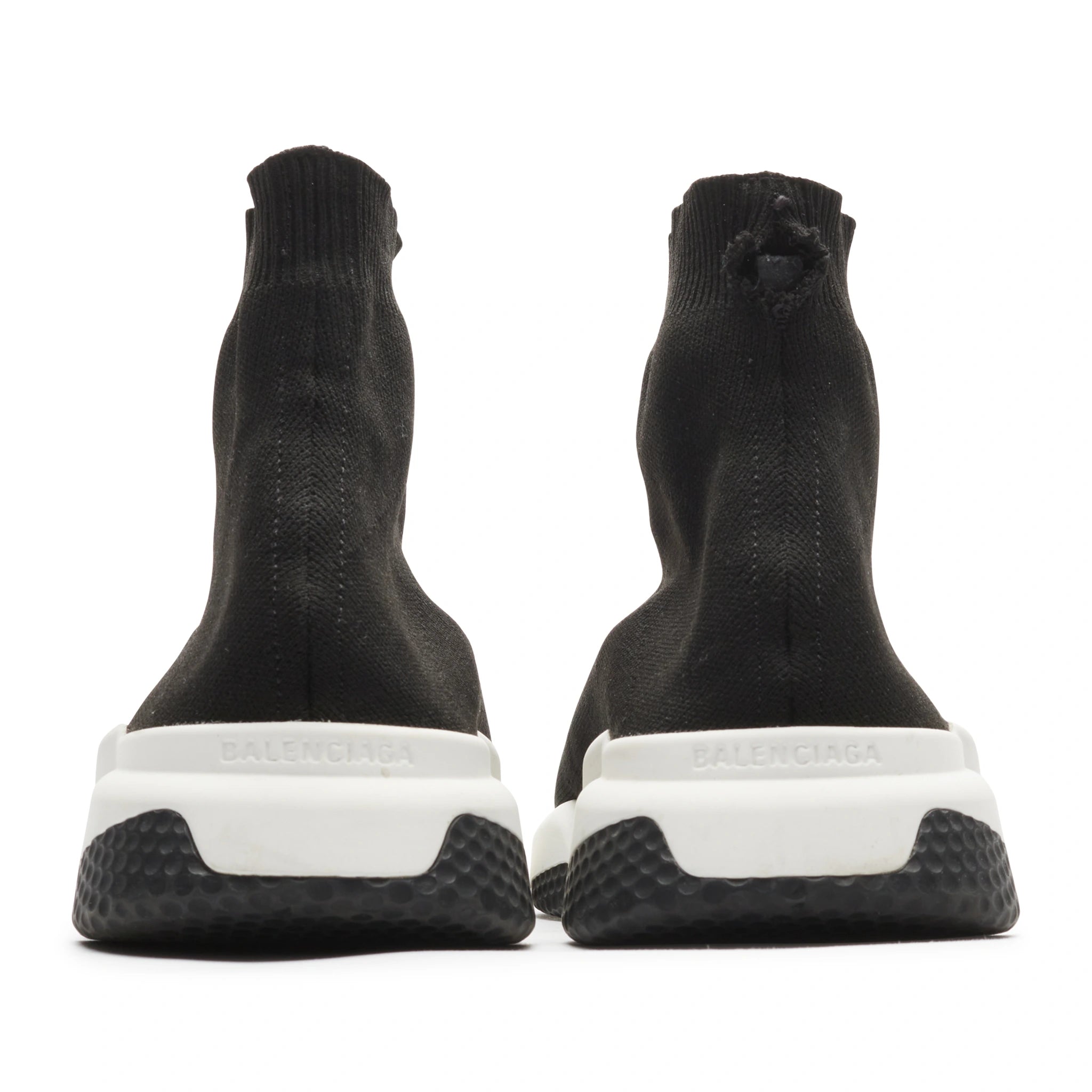 Authentic Balenciaga Speed Knit Sock Sneakers - Black & White Colorway (Pre-Owned with Minor Back Tear) | Luxury Streetwear for Men & Women | Perfect for Casual Outfits and Fashion Statements