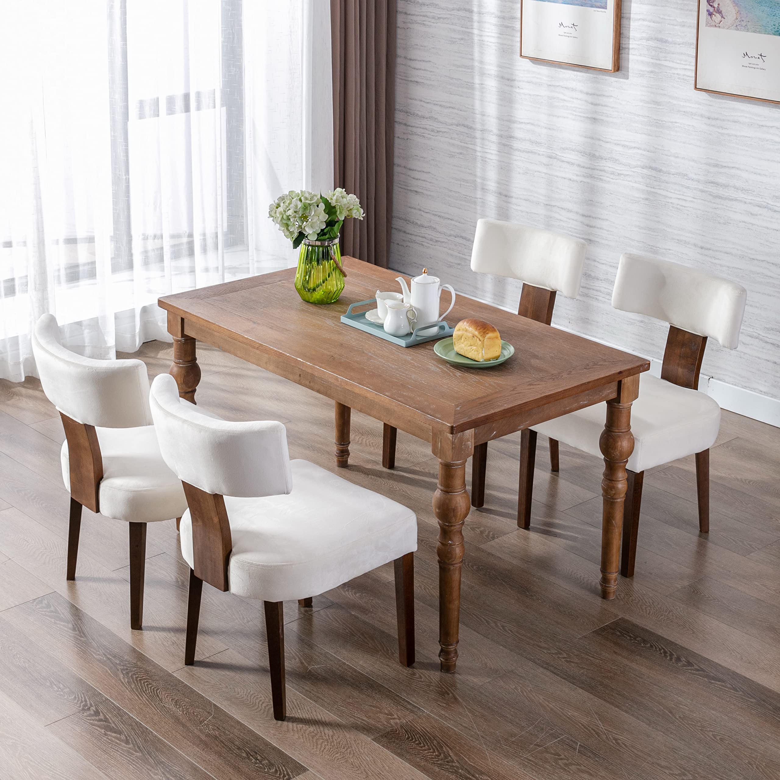 Modern Velvet Upholstered Dining Chairs Set of 4 - Wingback Side Chairs with Wooden Legs for Dining Room, Living Room & Bedroom - Cream Comfortable Seating for Family Gatherings & Dinner Parties