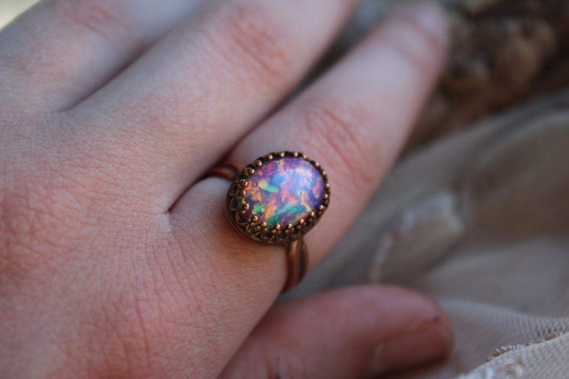 Pink Fire Opal Ring - Adjustable Copper Promise Ring (Size 4.5-9.5) | Trendy Opal Jewelry for Valentine's Day, Anniversary & Romantic Gifts | Perfect for Engagements, Date Nights & Special Occasions