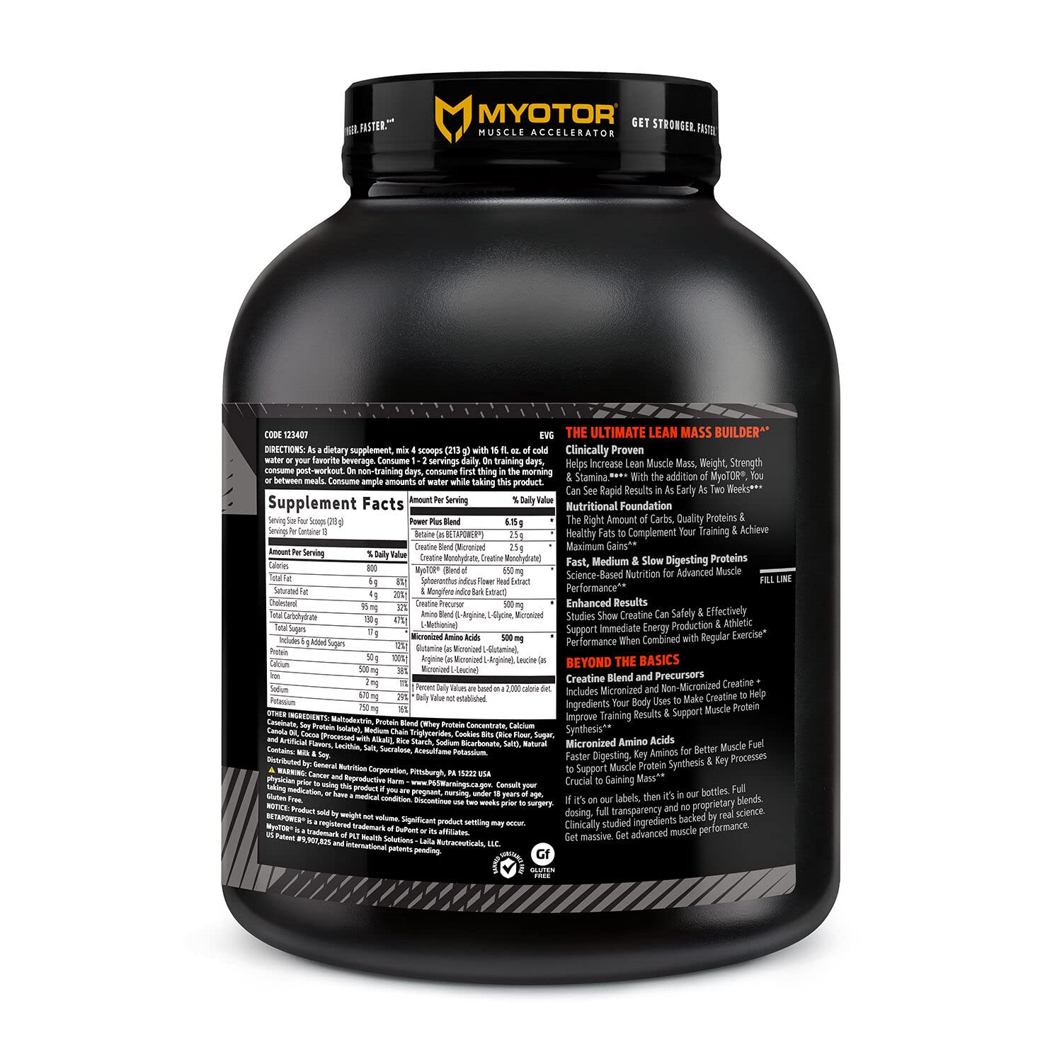 GNC AMP Mass XXX with MyoTOR Protein Powder - Muscle Building & Workout Supplement with BCAA, Creatine - Cookies & Cream Flavor (13 Servings) | Post-Workout Recovery & Strength Training Support