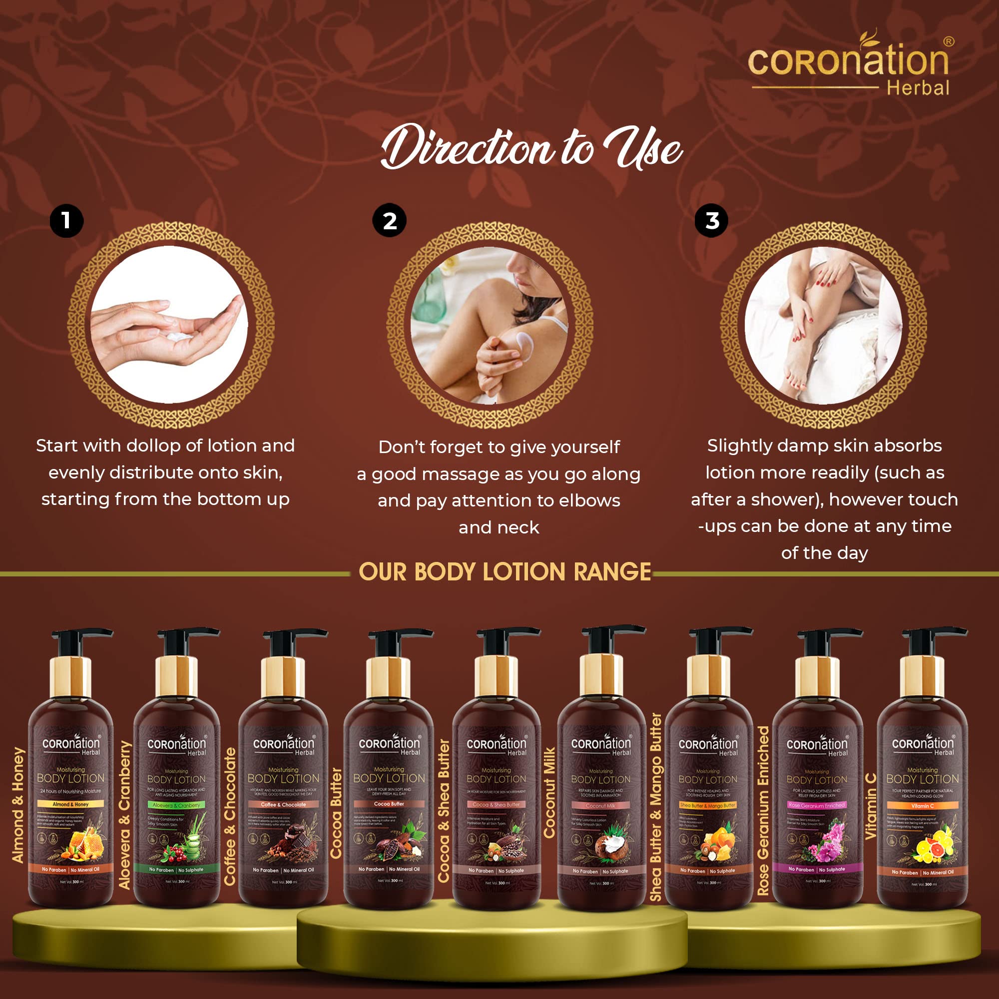 COROnation Herbal Unisex Cocoa Butter Moisturizing Face & Body Lotion - 300ml X 2 (Pack of 2) | Deep Hydration for Dry Skin, Natural Skincare for Men & Women | Perfect for Daily Moisturizing, After Shower Care & Travel Essentials