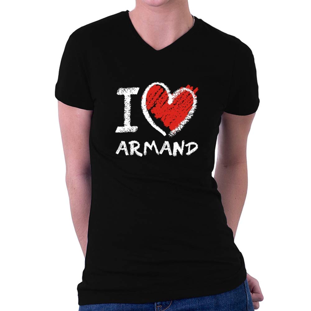 Teeburon I Love Armand V-Neck T-Shirt for Women - Soft Chalk Style Graphic Tee | Casual Everyday Wear, Date Night Outfit, Gift for Girlfriend