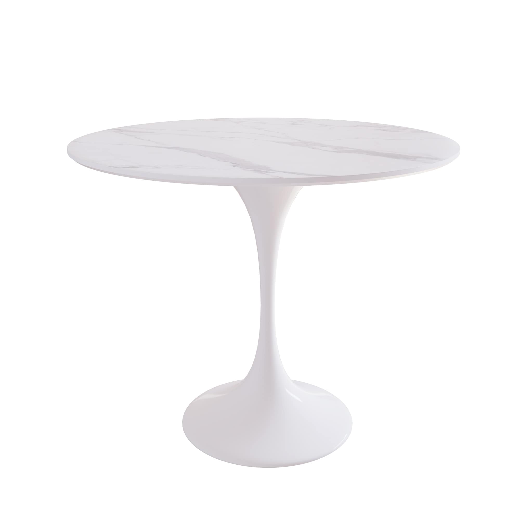 Minimalist 35.43 Inch White Rock Slab Round Dining Table - Modern Kitchen & Dining Room Furniture for Small Spaces