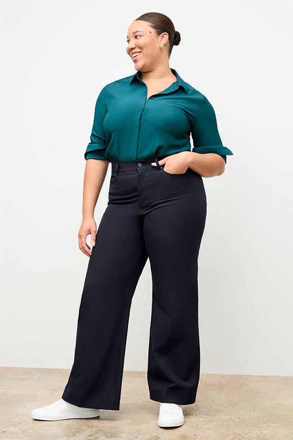 Milo Wide Leg Jeans for Women - Eco-Friendly Stretch Denim Pants in Dark Navy | Comfortable & Stylish for Casual Wear, Office & Travel