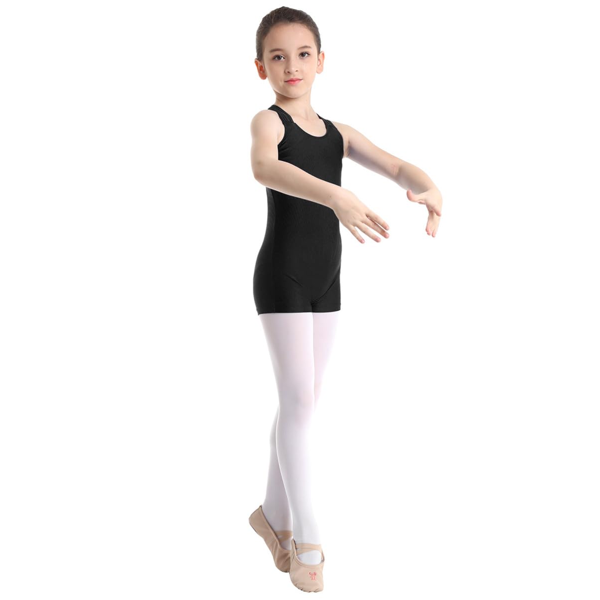 Girls Sleeveless Gymnastics Leotard with Strappy Back & Attached Shorts - Dance Unitard Jumpsuit for Ballet, Gymnastics & Performance - Perfect for Recitals, Competitions & Practice