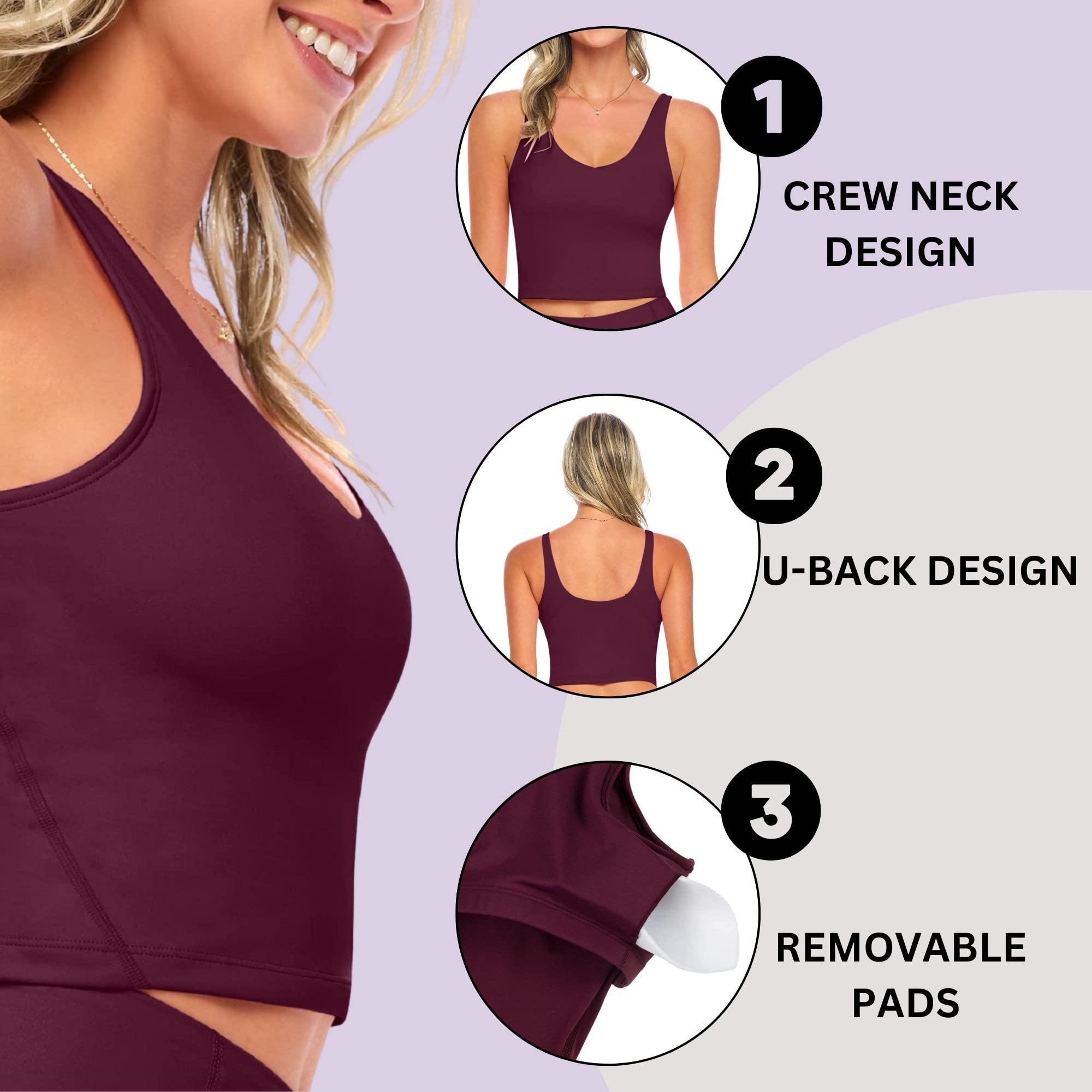 M&M SCRUBS Women's Yoga Top - Longline Wirefree Padded Medium Support Sports Bra with 5-Piece Resistance Band Set for Workout, Gym & Home Fitness Training