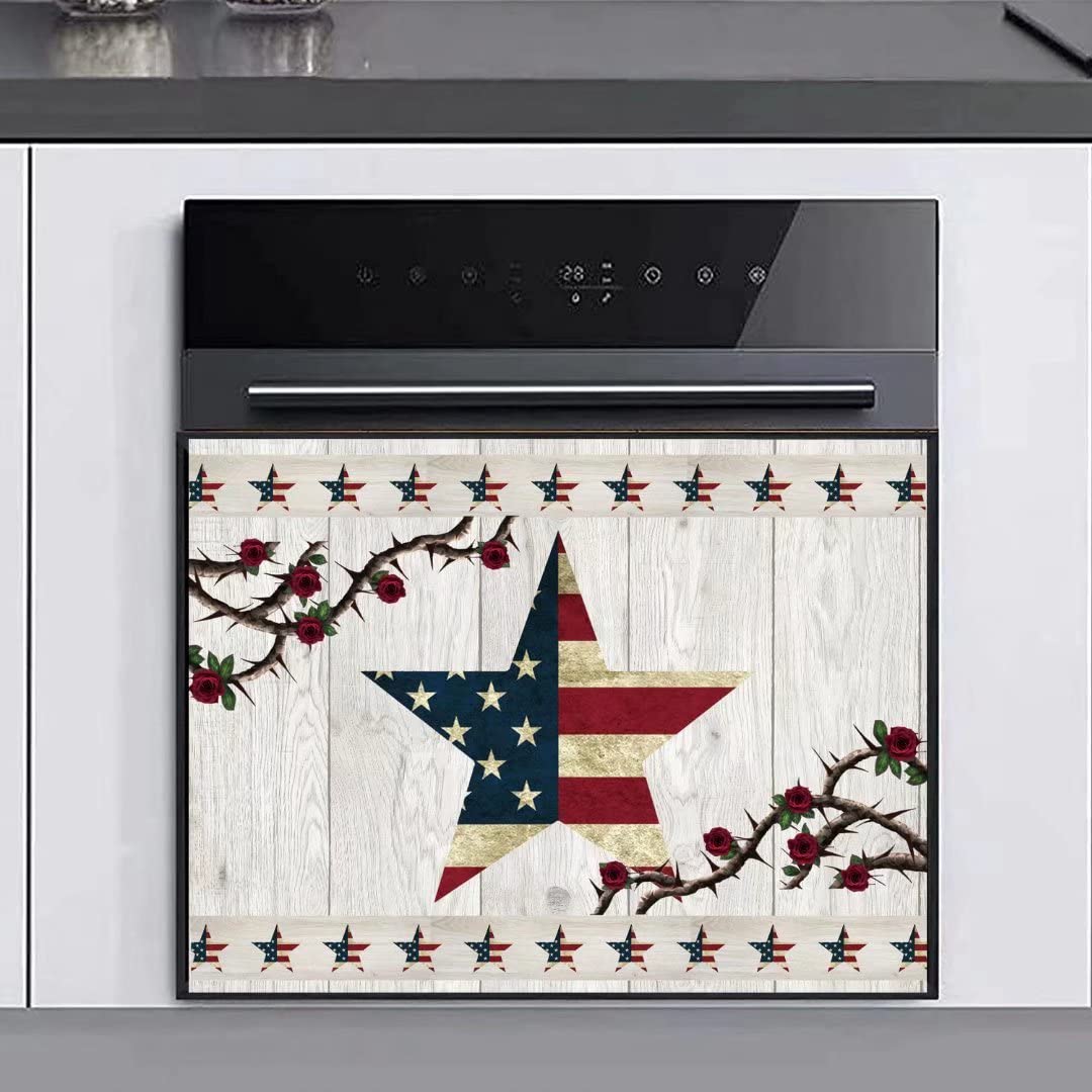 Pentagram Sticker for Kitchen Dishwasher & Refrigerator - Wood Star Stripes Decal with Thorn Rose Design - 23