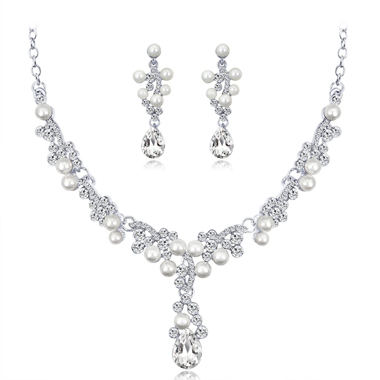 HUASAI Sterling Silver Bridal Jewelry Set with Sparkling Cubic Zirconia - Elegant Wedding Necklace & Earrings Set for Bride, Bridesmaids & Guests - Perfect for Weddings, Proms, Anniversaries & Formal Events 2024