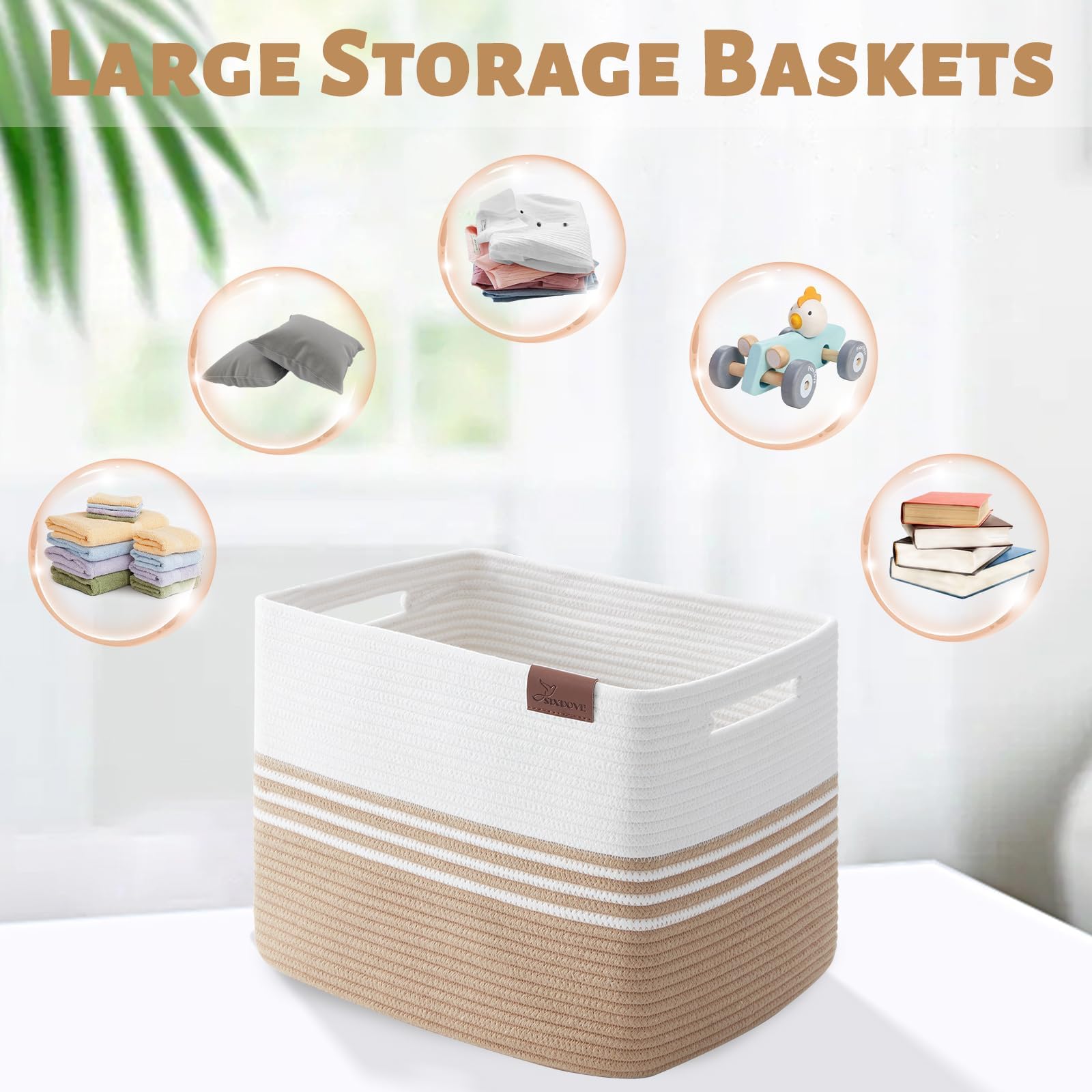 42L*2 Pack Jute Storage Baskets - Cotton Rope Laundry Basket for Closet, Blanket & Toy Organizer - Perfect for Living Room, Bedroom, Laundry Room & Home Organization