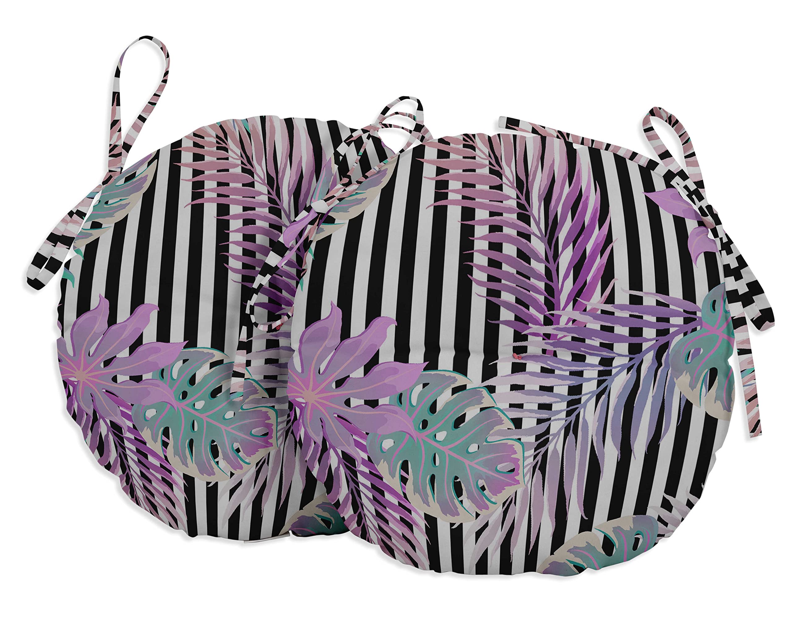 15-Inch Round Bistro Chair Cushions Set of 2 - Waterproof Indoor/Outdoor Seat Pads with Block Print Design for Patio, Cafe, Home & Office (Multicolor) - Perfect for Dining Sets, Garden Furniture & Restaurant Decor