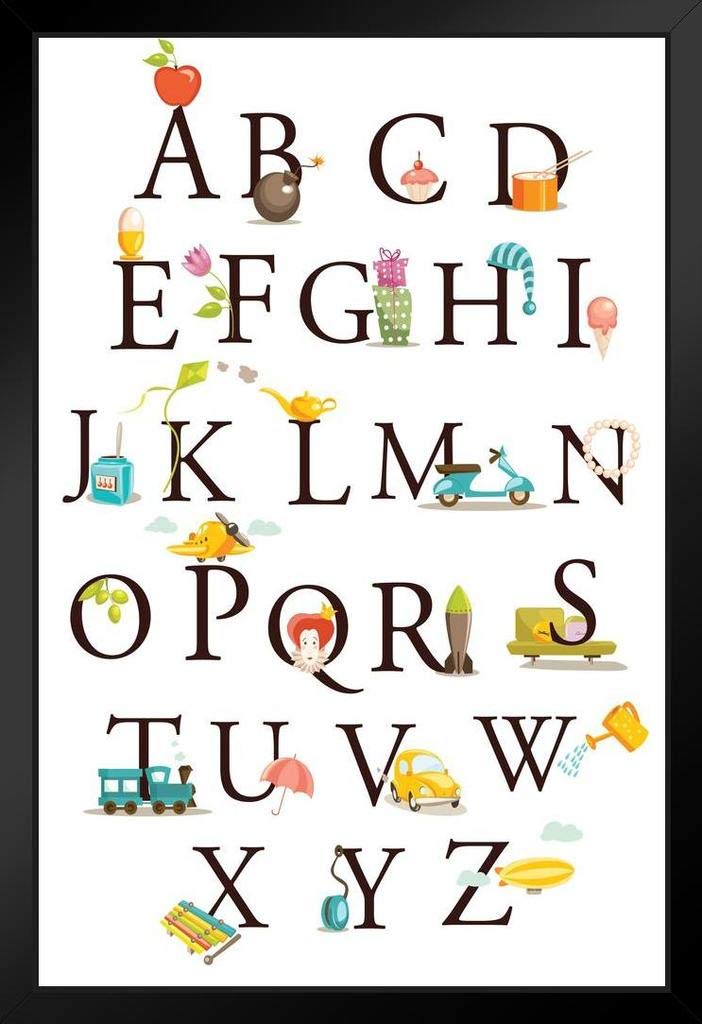 ABC Alphabet Learning Chart - Wood Frame Display for Preschool & Homeschool