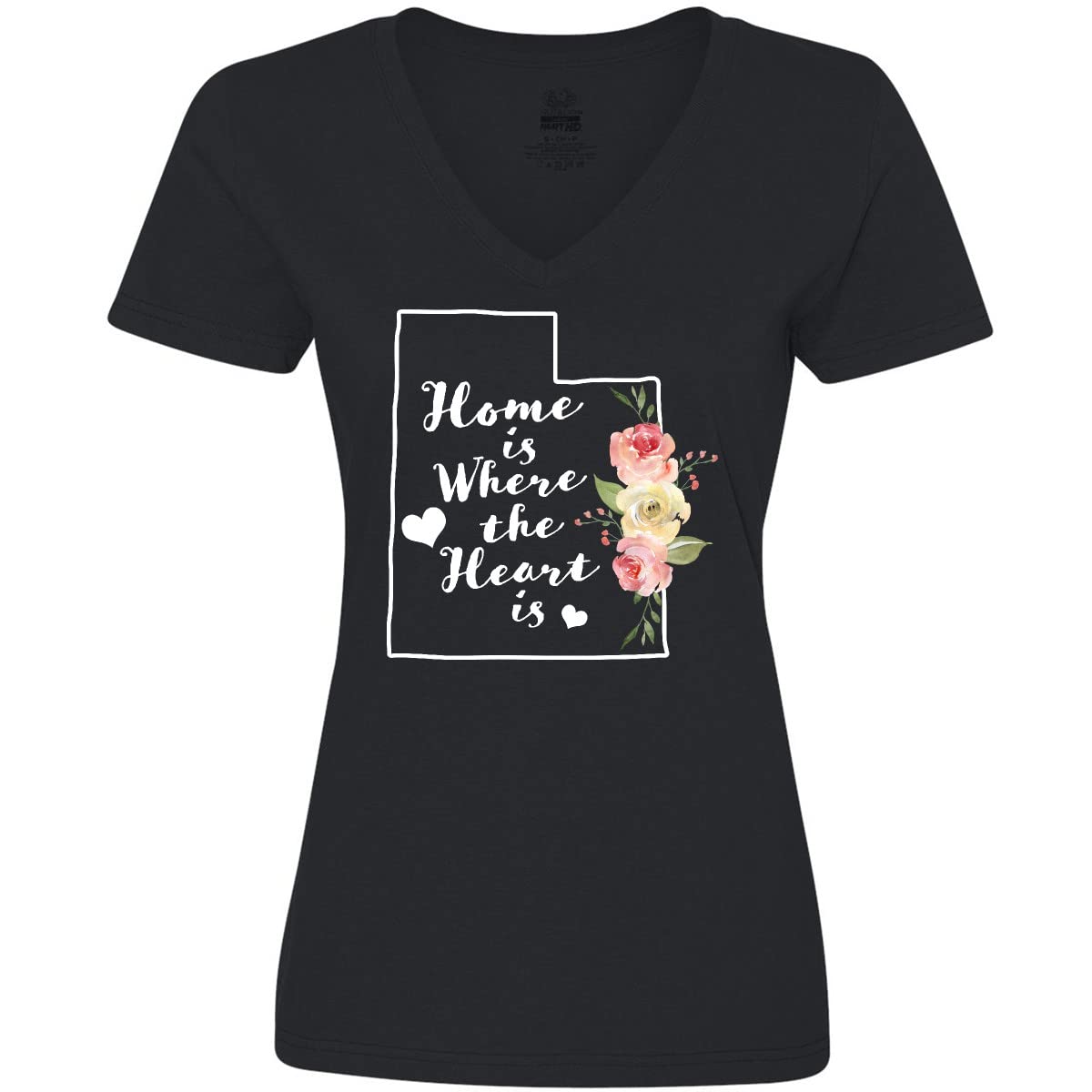 Inktastic Utah Home is Where The Heart is Watercolor Design Women's V-Neck T-Shirt - Soft & Comfortable Casual Wear for Everyday Outfits & Travel