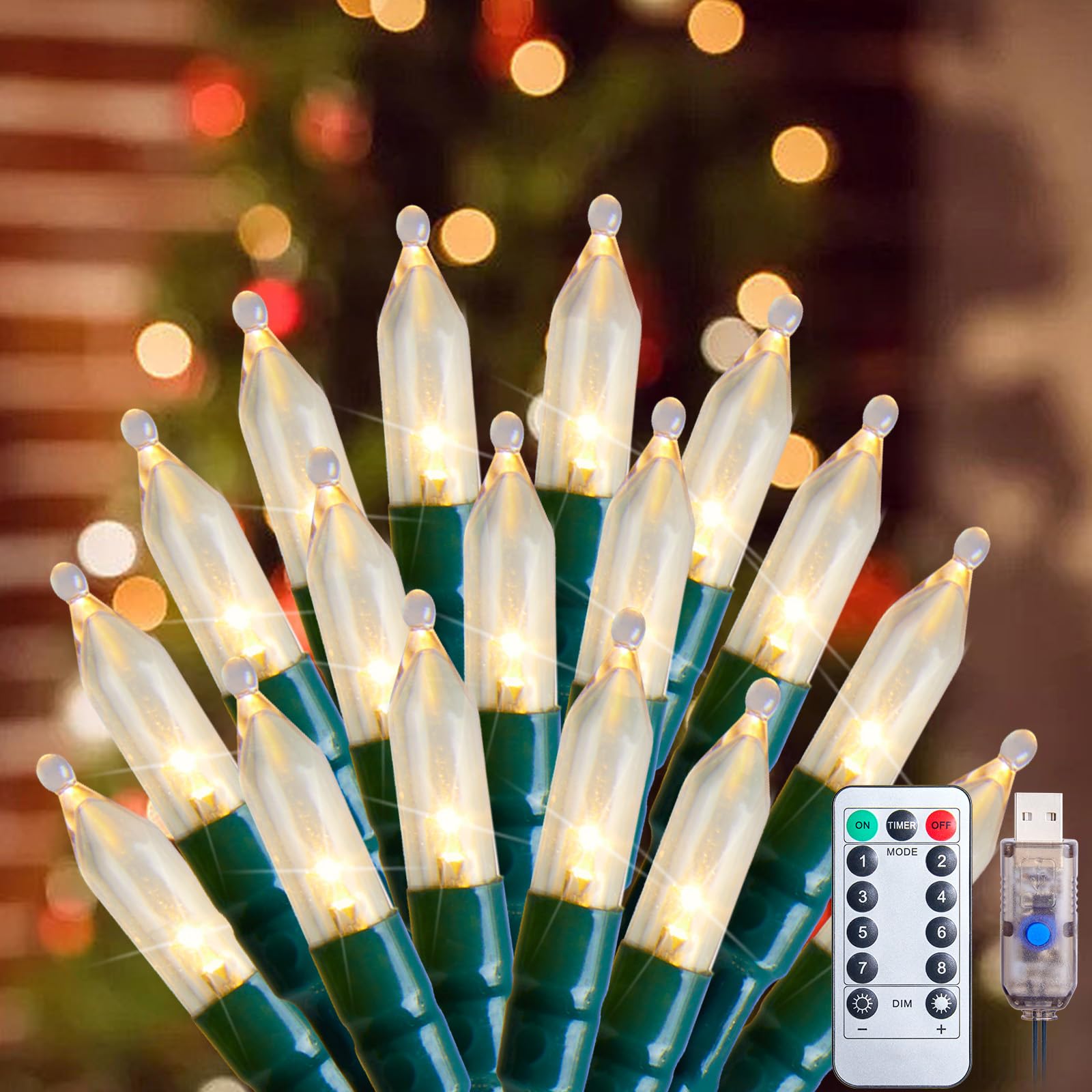 Minetom 100 LED Christmas String Lights - 39ft USB Operated Remote Control Mini Lights for Indoor Outdoor Holiday Decor, Christmas Tree, Garland, Wreath, Home Garden Party Decoration | Perfect for Xmas, Wedding, Birthday & Festival Lighting