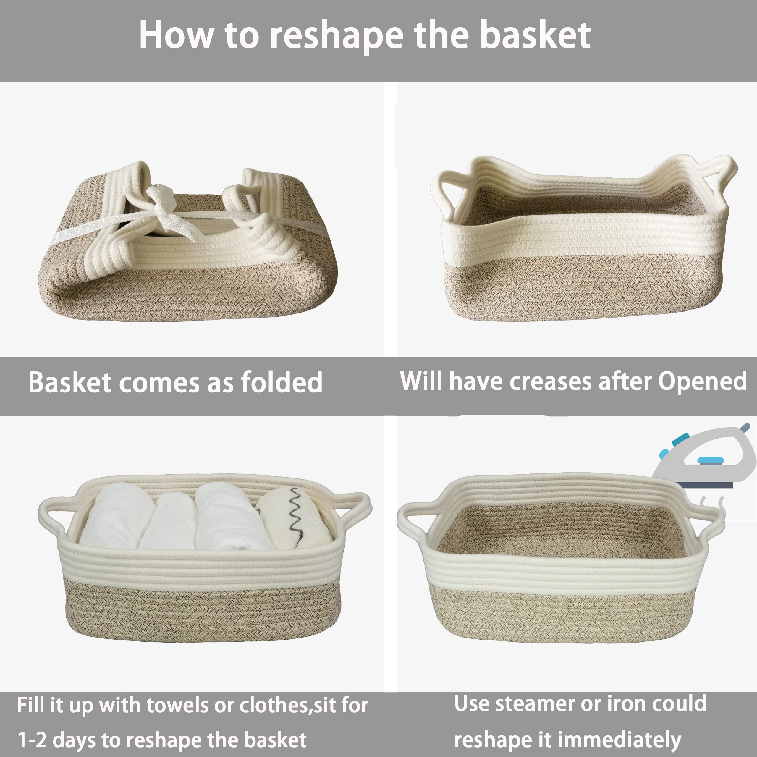 XUANGUO Woven Cotton Rope Storage Basket with Handles - Organizer for Shelves, Closet, Nursery | Pet Toy Basket for Cats & Dogs | Decorative Rectangle Bin for Home Organization | Perfect Gift Basket for Baby Shower & Housewarming