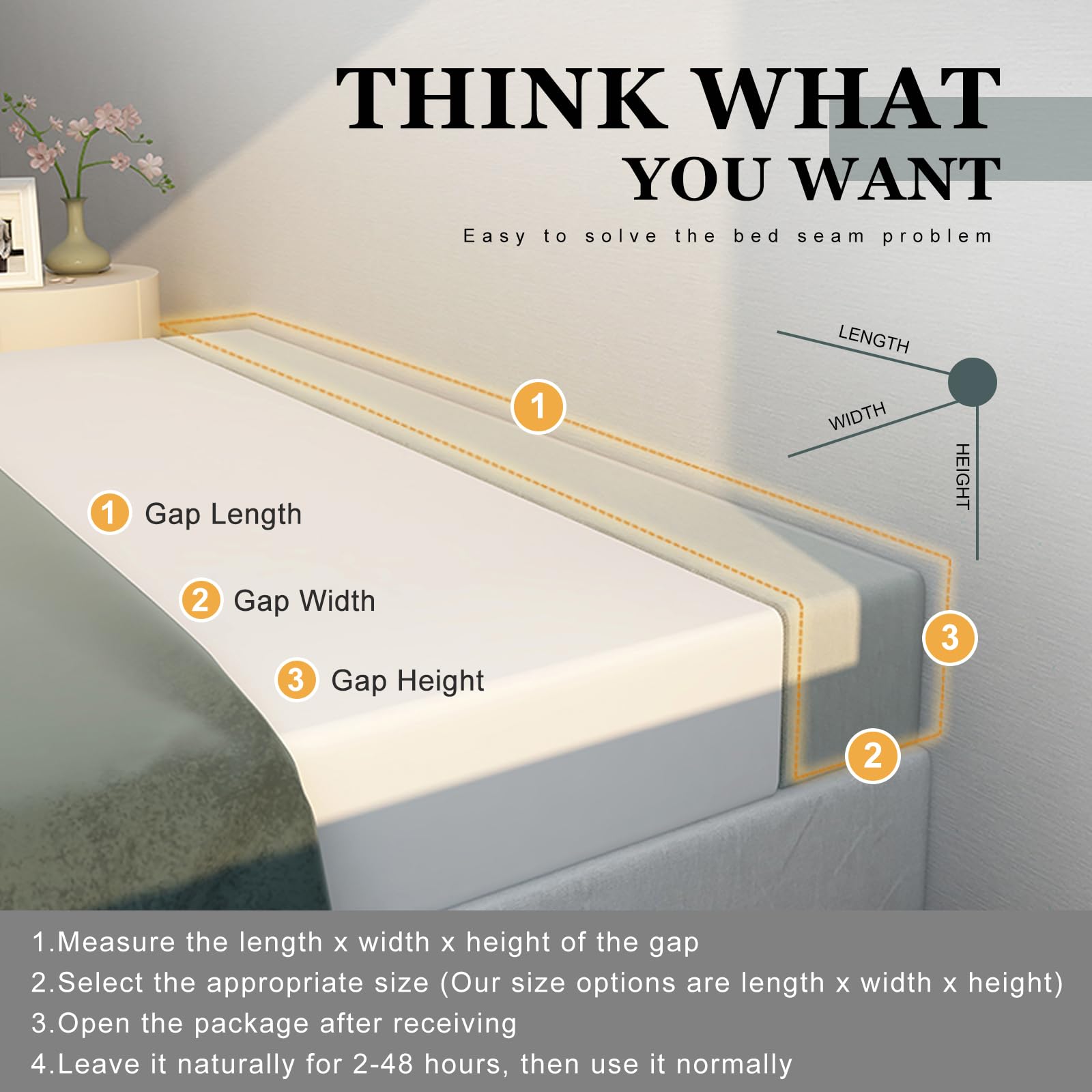 Premium Bed Gap Filler & Mattress Extender for Full/Twin/Queen/Cal King/King Size Beds - High Density Foam Wedge Pillow with Removable Washable Cover (Beige, 60x4x12 Inches) - Eliminates Space Between Headboard & Mattress, Prevents Items from Falling Behind Bed, Perfect for Home, Hotel and Dorm Use