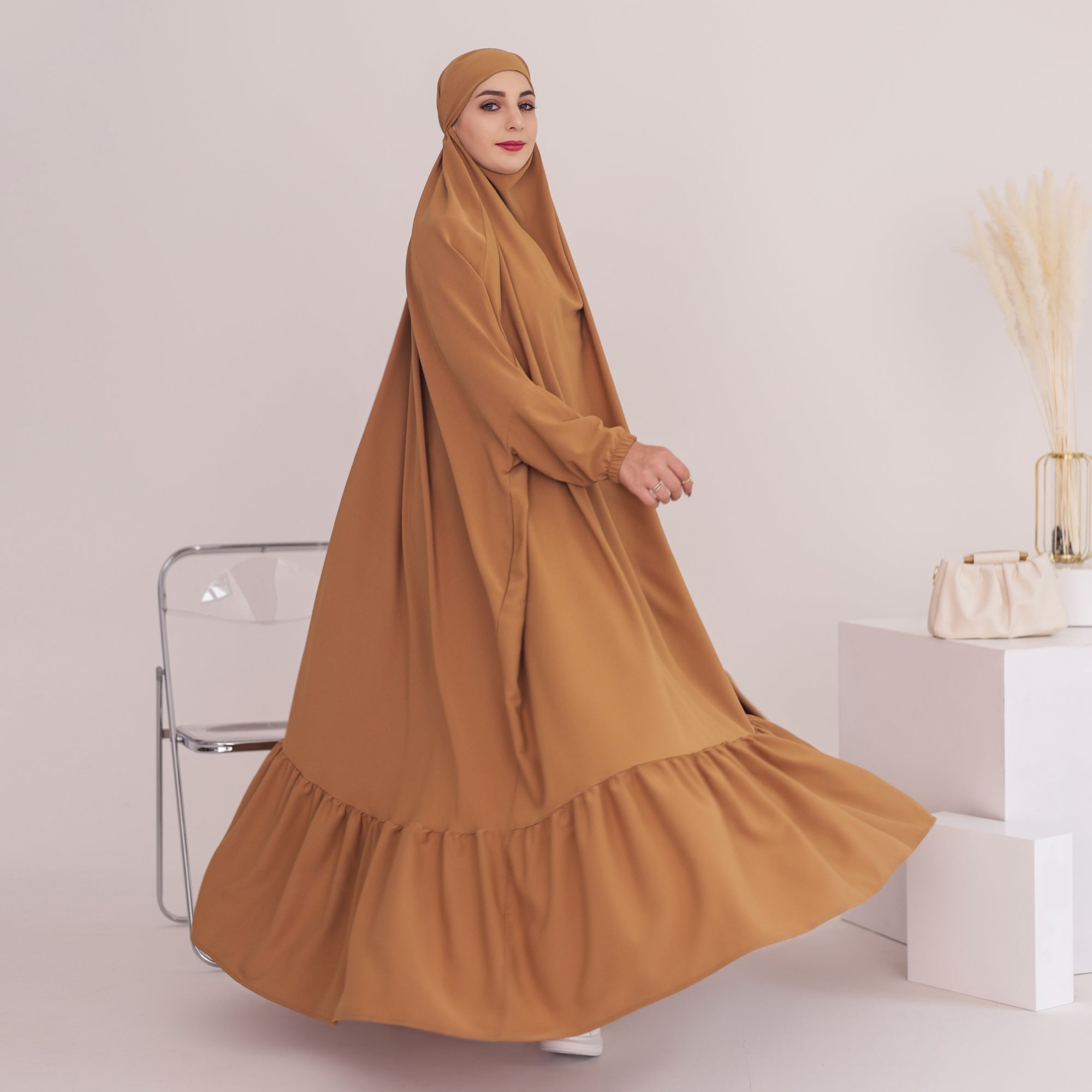 Anissa Jilbab Camel Color - Modest Muslim Prayer Scarf - Perfect for Daily Wear, Prayer & Special Occasions