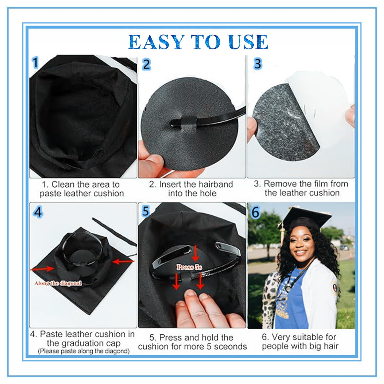 Black Graduation Cap Headband - Secure Graduation Hat Accessory for Women & Men (Graduation Cap Not Included) - Perfect for Commencement Ceremonies, Photo Shoots & Graduation Parties
